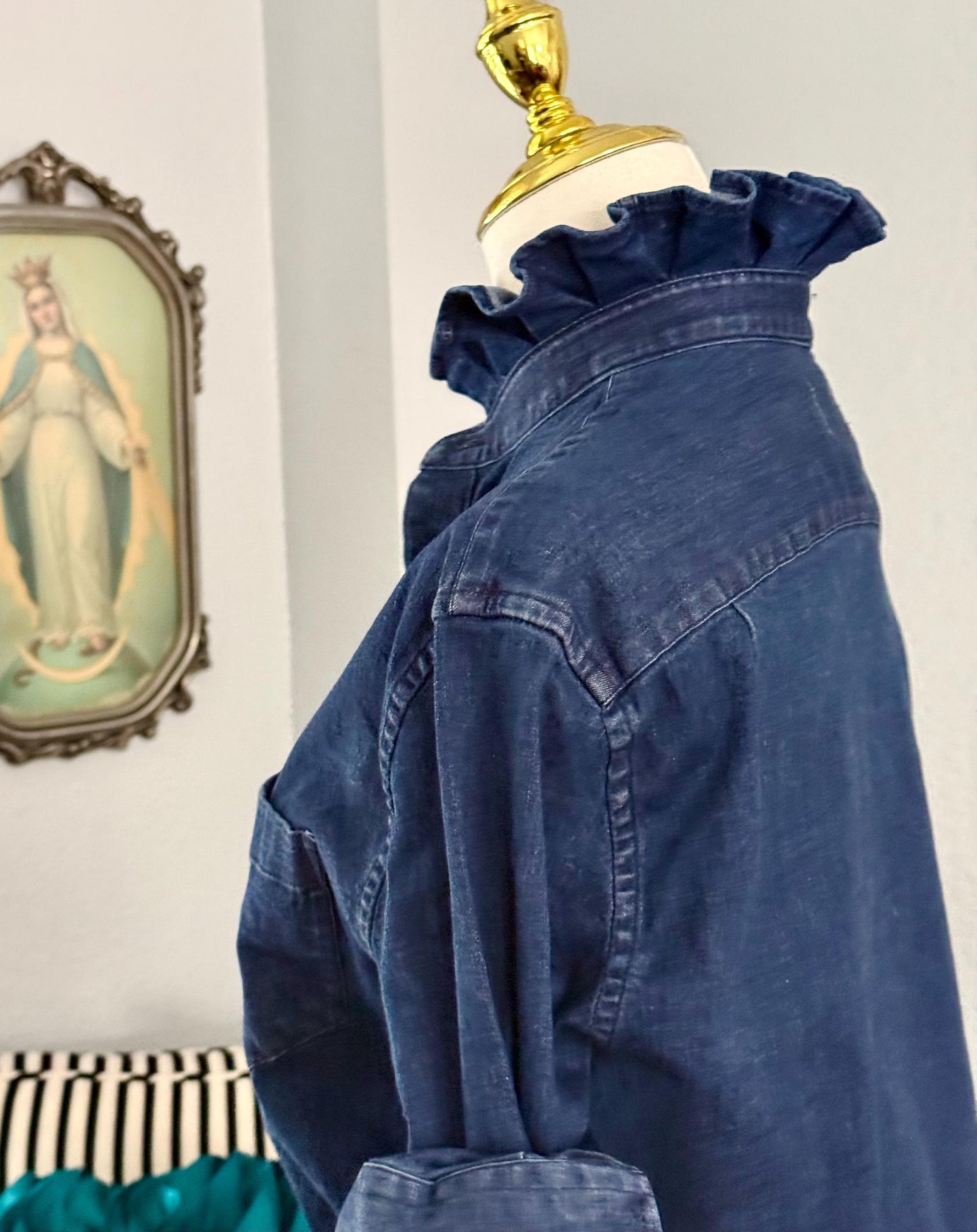 Medium Weight and Medium Wash Denim Shirt: Reworked Ladies Fit
