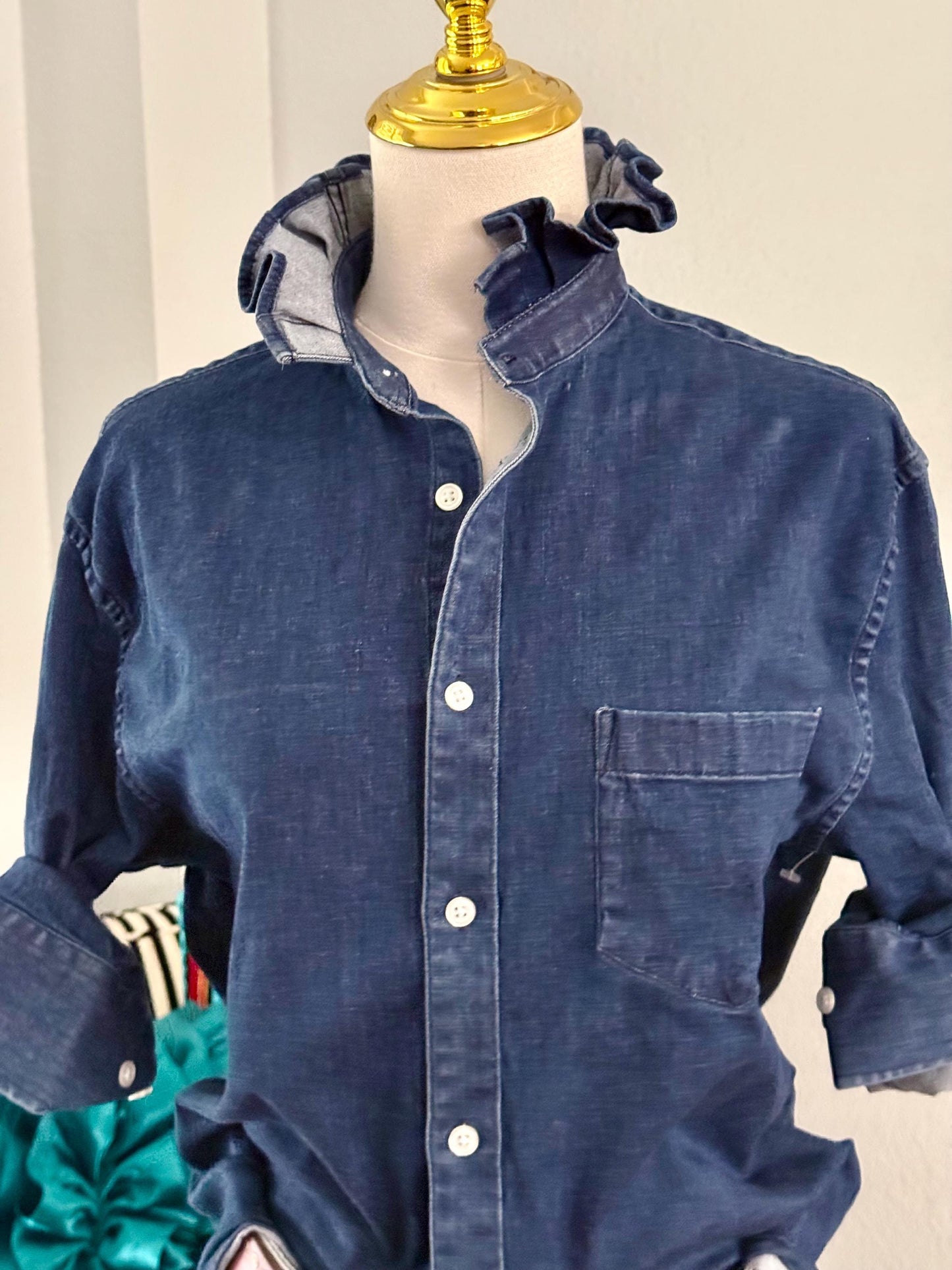 Medium Weight and Medium Wash Denim Shirt: Reworked Ladies Fit