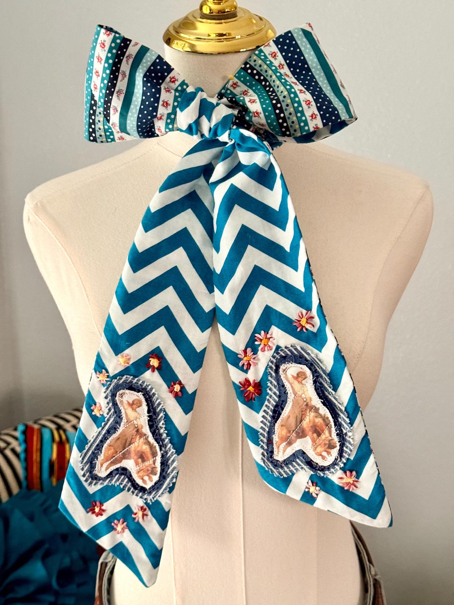 Handmade Retro Western Scarf, Western Bronc Buster Appliqué Embroidery