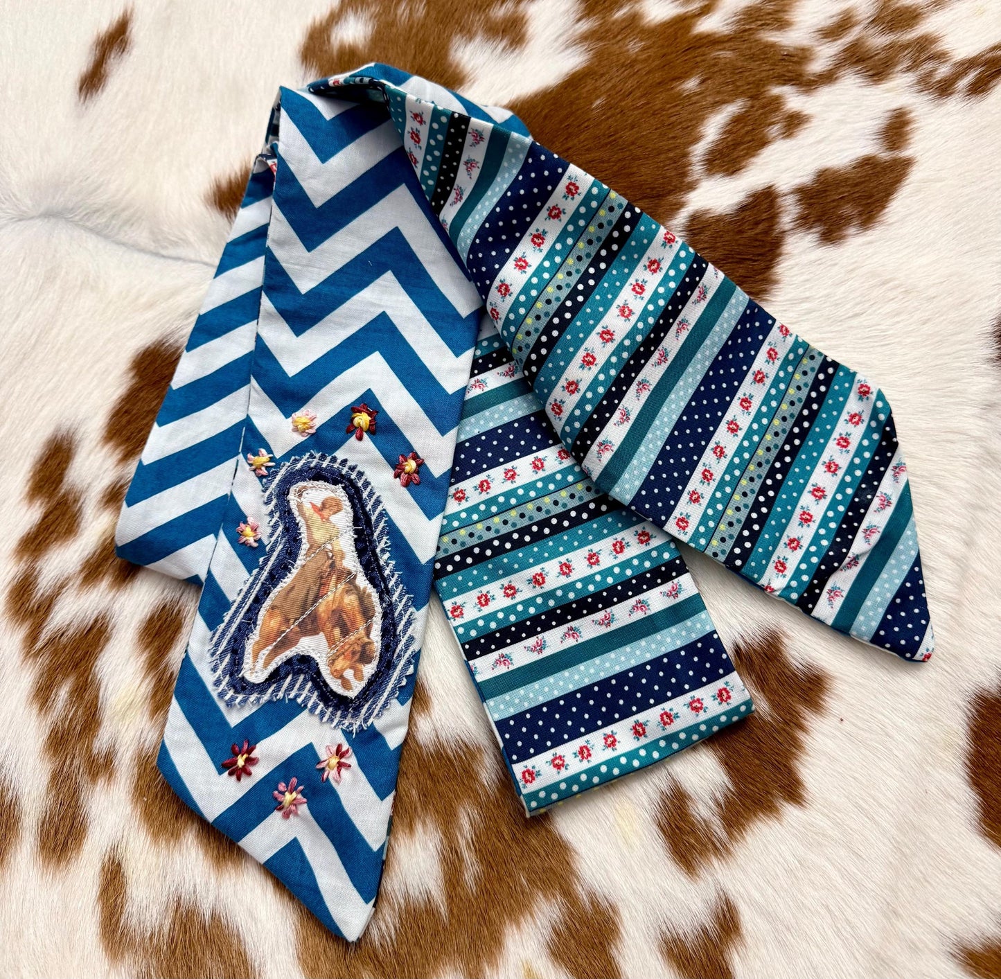 Handmade Retro Western Scarf, Western Bronc Buster Appliqué Embroidery