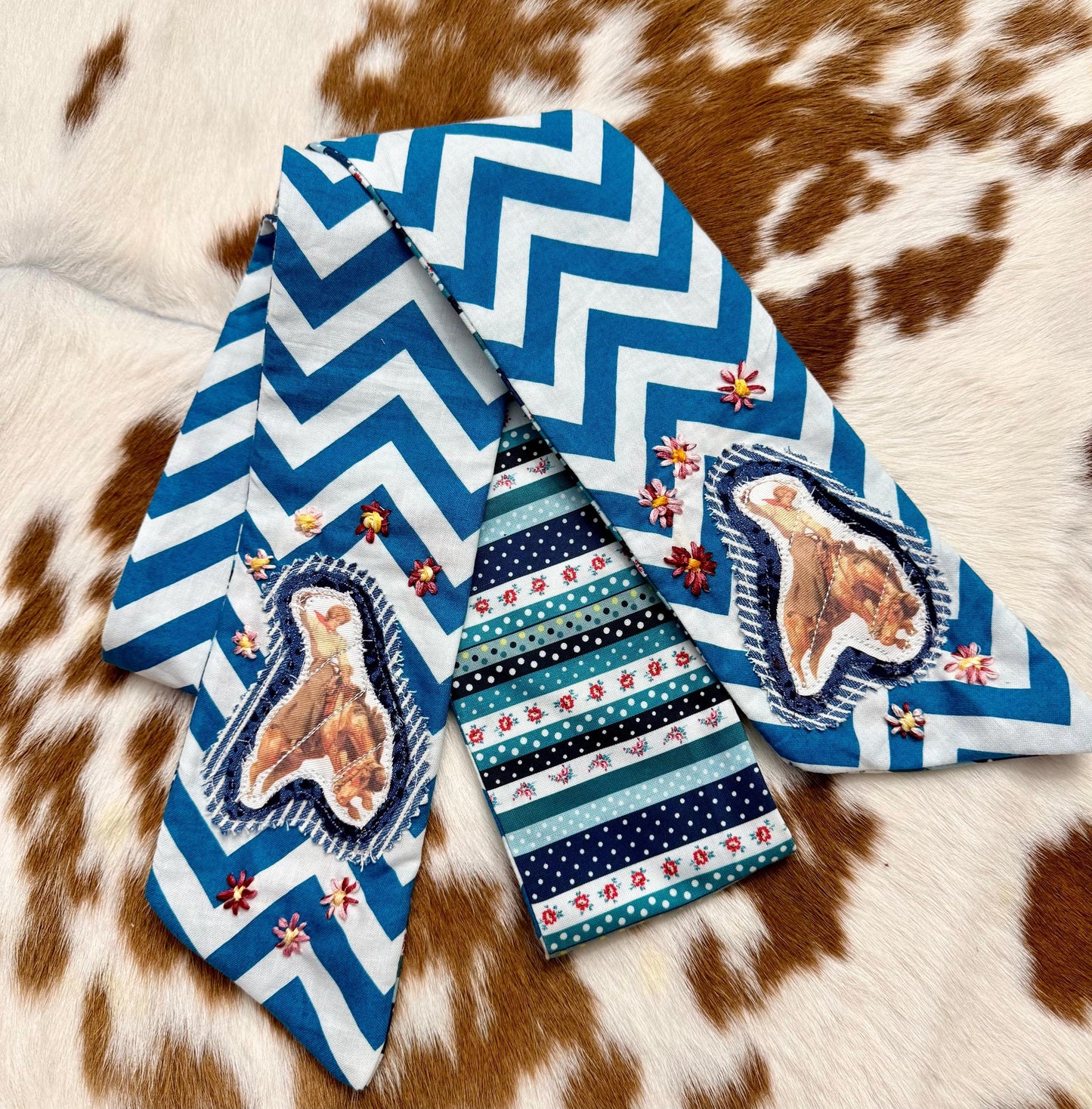 Handmade Retro Western Scarf, Western Bronc Buster Appliqué Embroidery