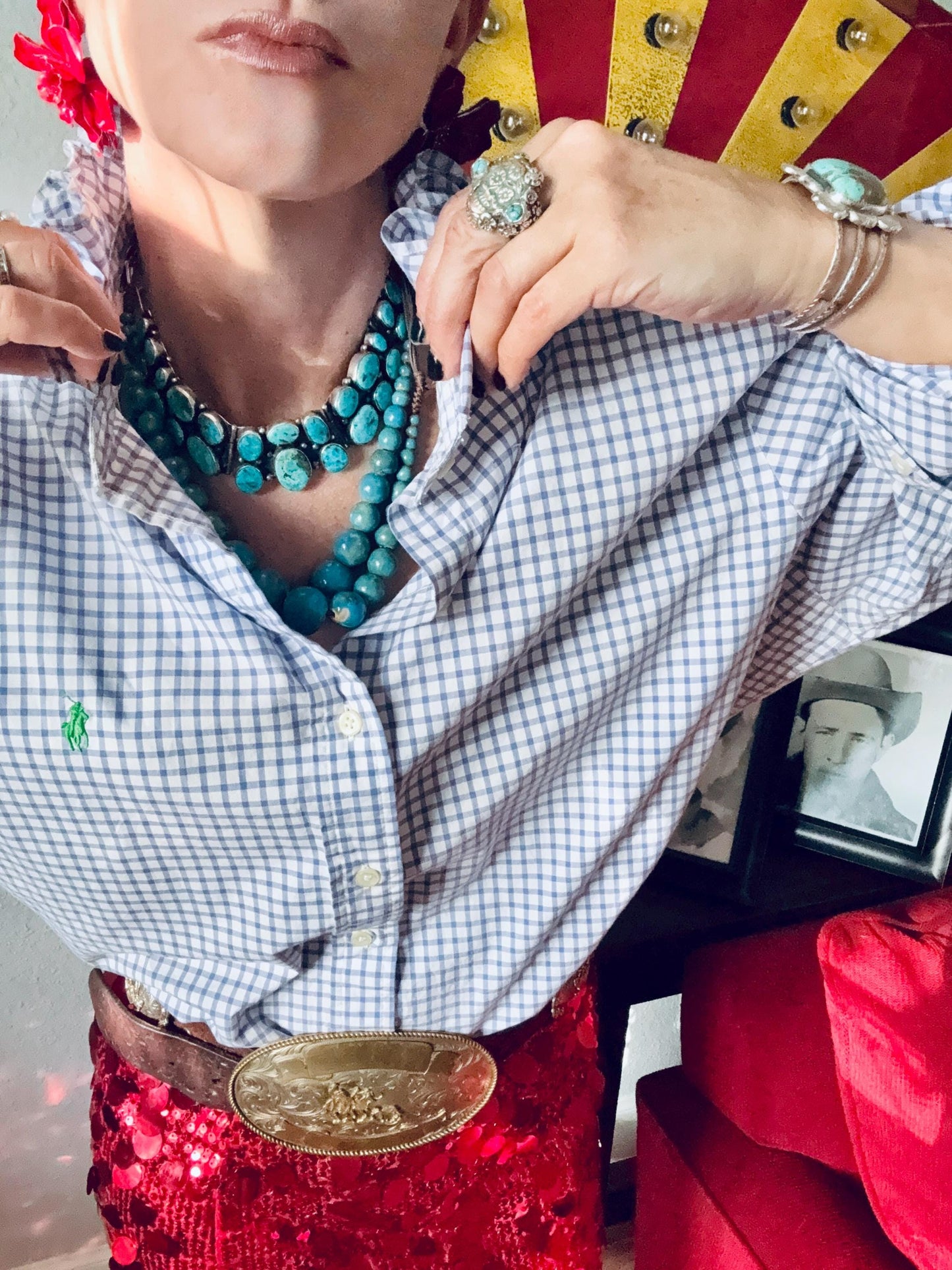 Reworked Ralph Lauren Plaid Shirt, Ruffle Collar Top, Classic Fit