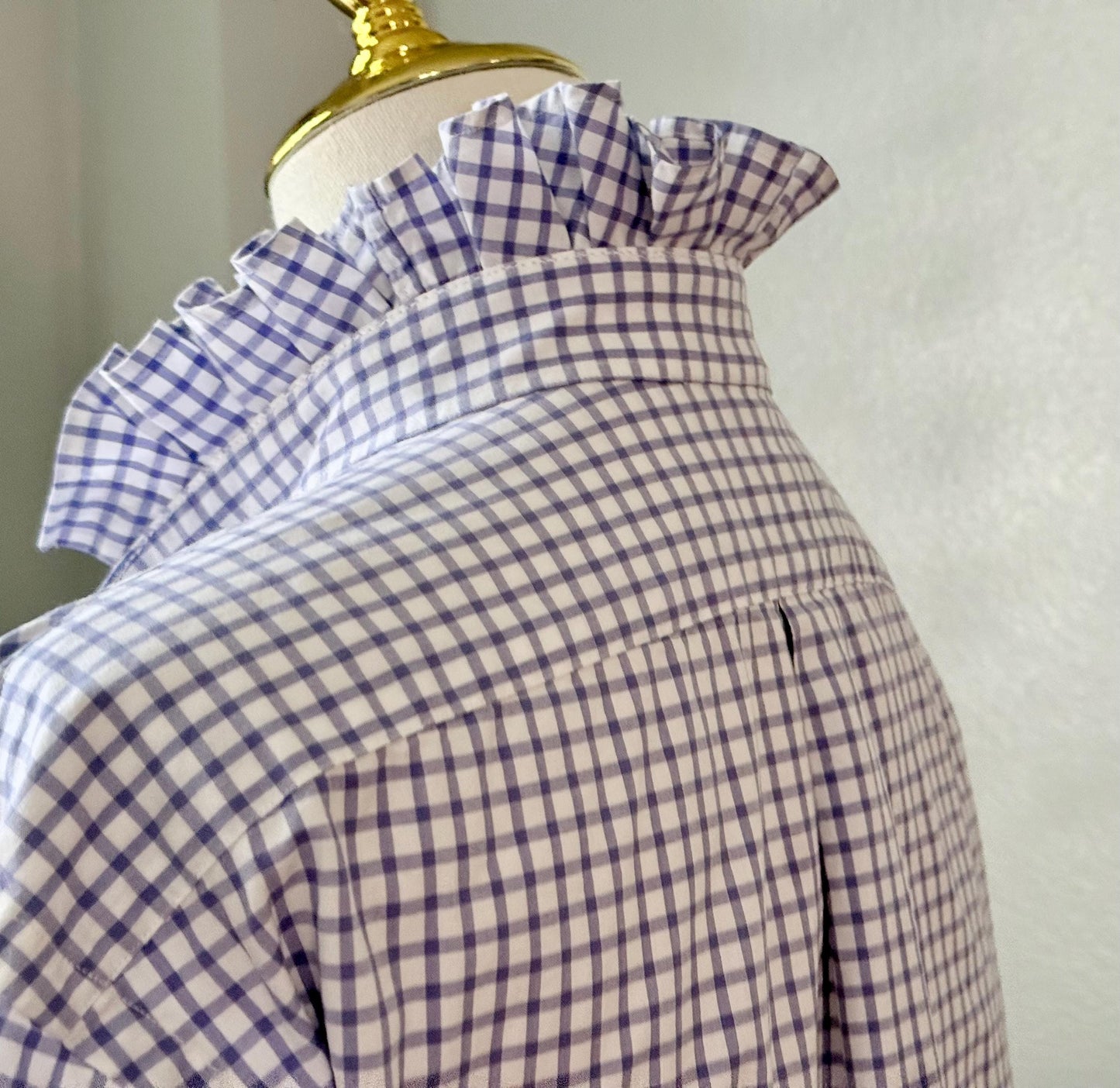 Reworked Ralph Lauren Plaid Shirt, Ruffle Collar Top, Classic Fit