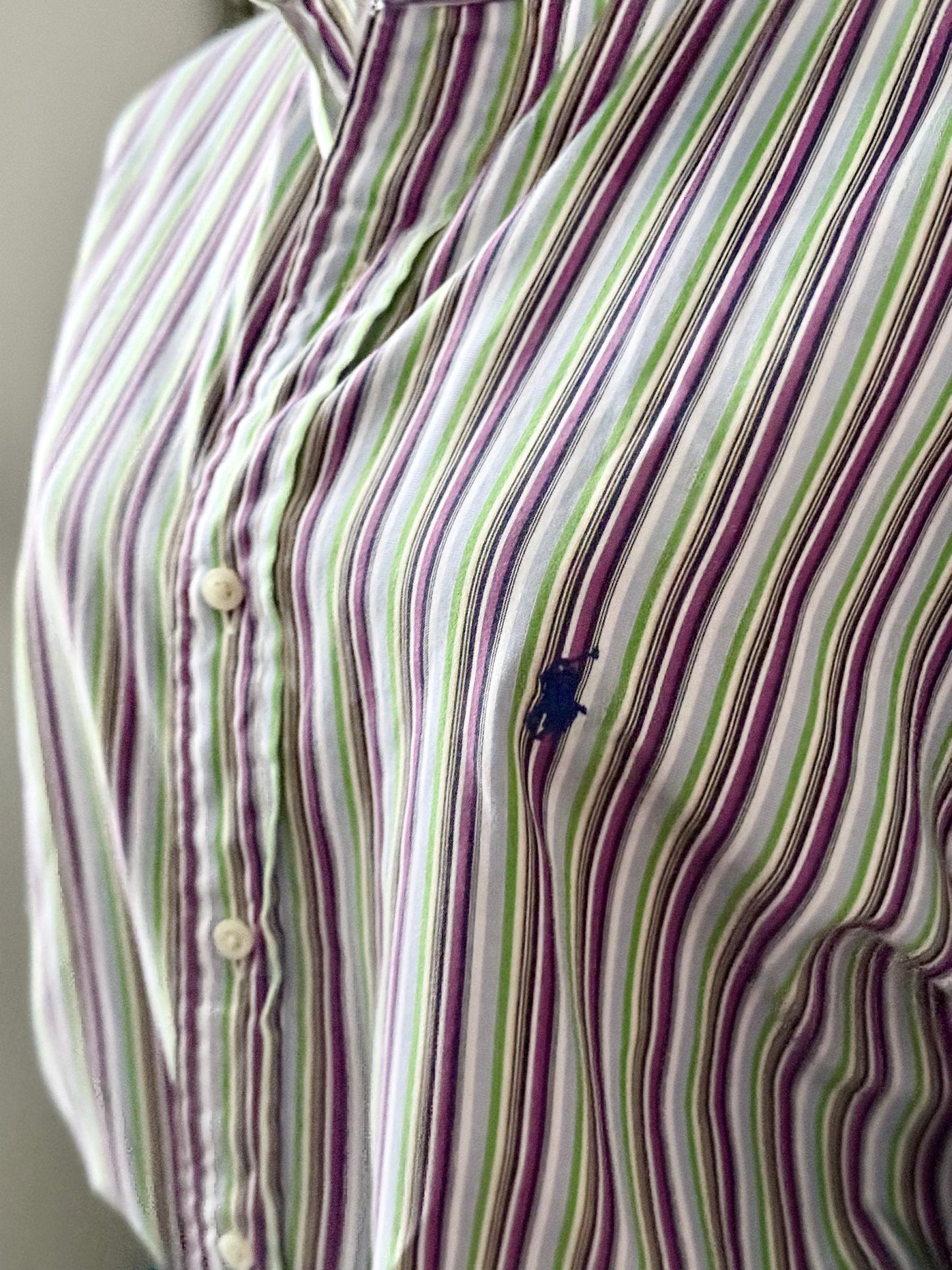 Ralph Lauren Multi Colored Reworked Shirt:  Striped Ruffle Collar Top Classic Fit