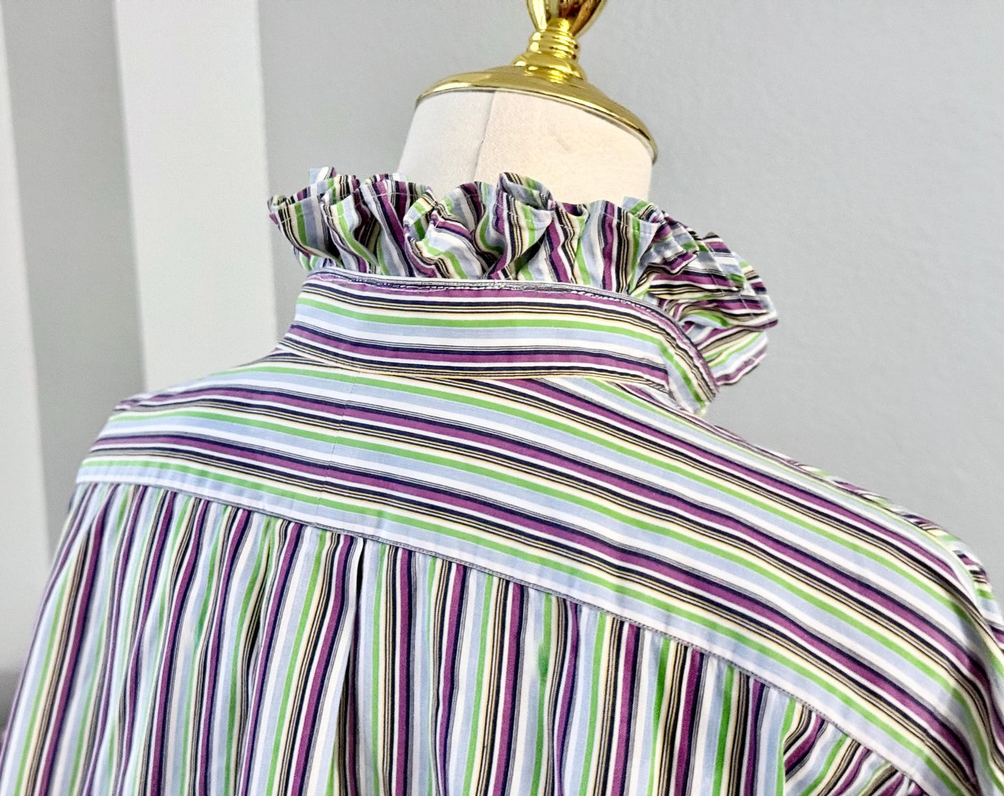 Ralph Lauren Multi Colored Reworked Shirt:  Striped Ruffle Collar Top Classic Fit