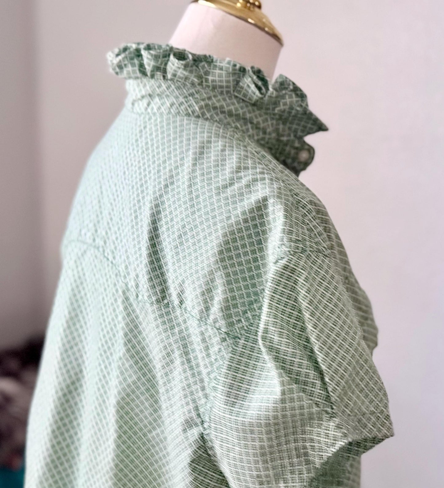 Upcycled Mens to Ladies Pearl Snap Ruffle Collar Top | Reworked Handmade Shirt