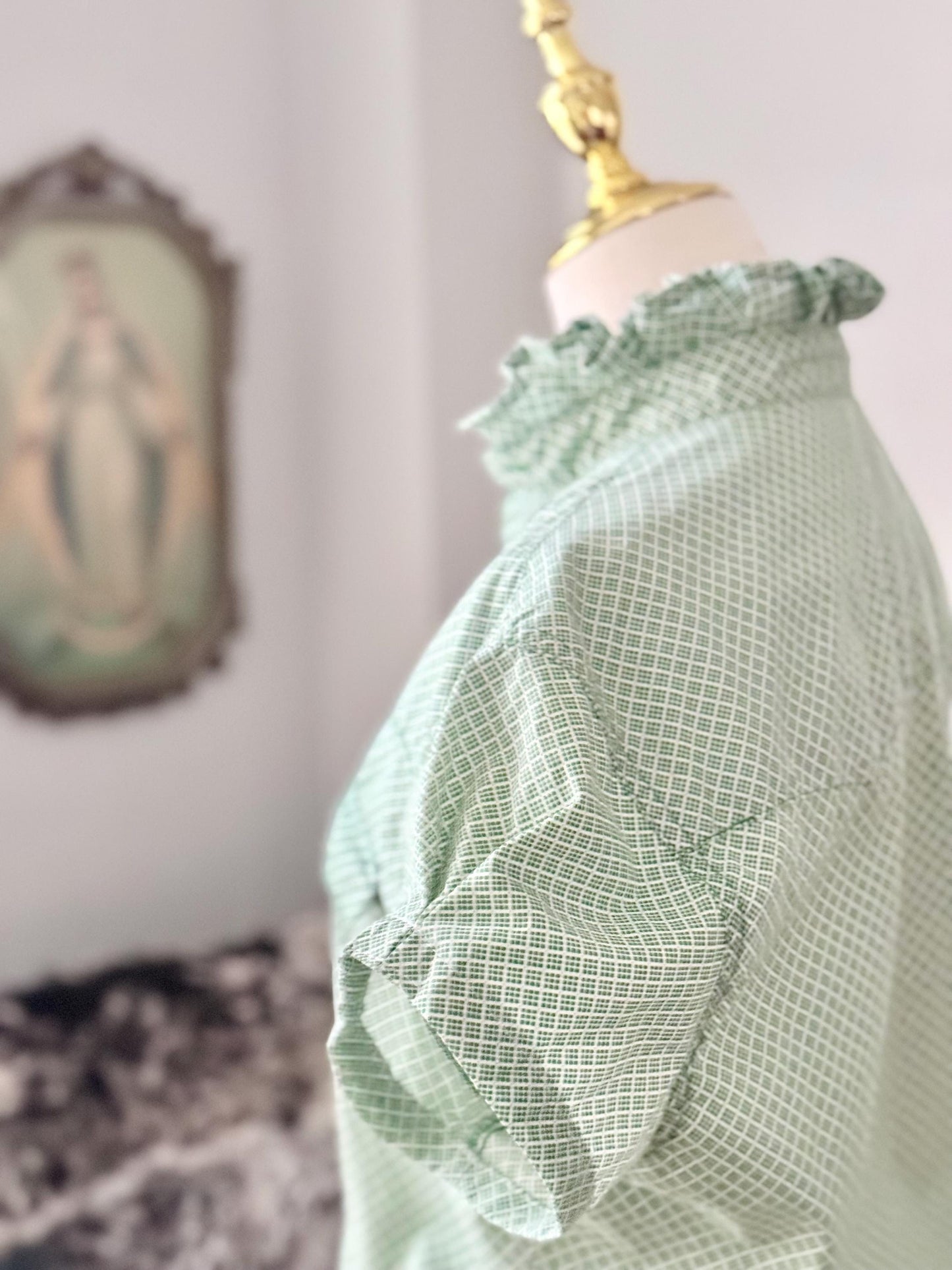 Upcycled Mens to Ladies Pearl Snap Ruffle Collar Top | Reworked Handmade Shirt