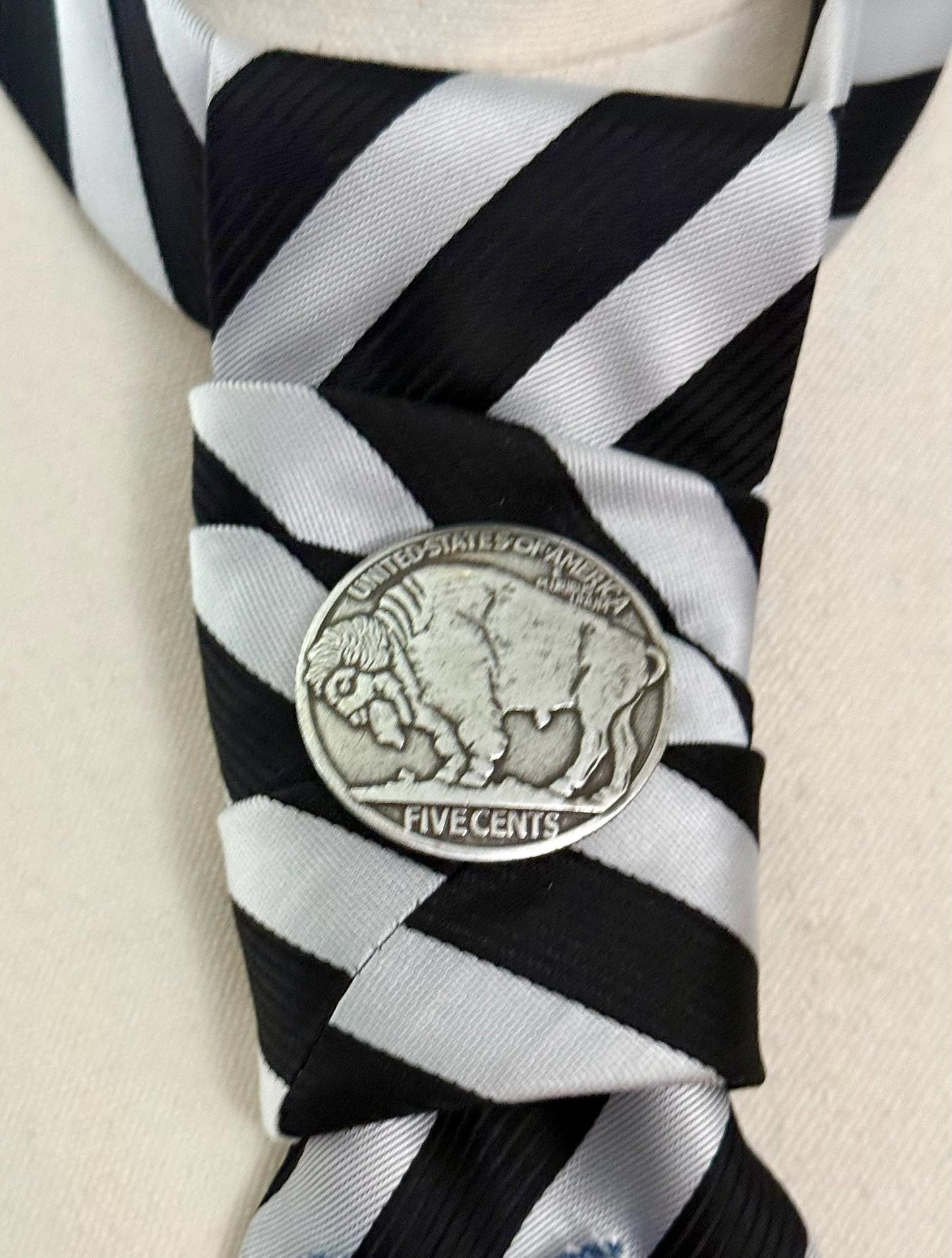 Handmade Cowboy Boot & Buffalo Nickel Tie,  handmade appliqué, button adjustable