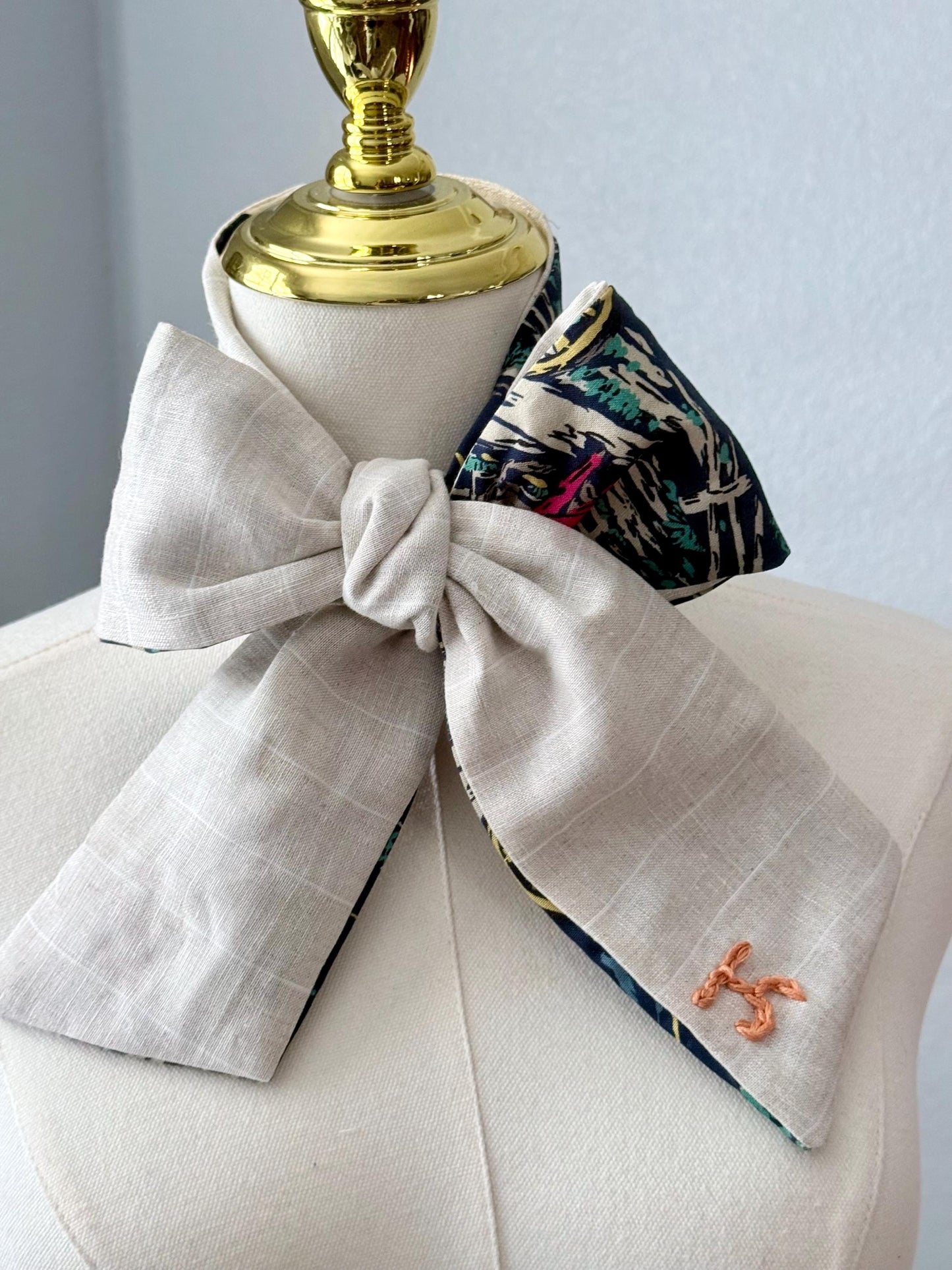 Handmade Linen Skinnyish Scarf, Western Cowboy Ranch Scene