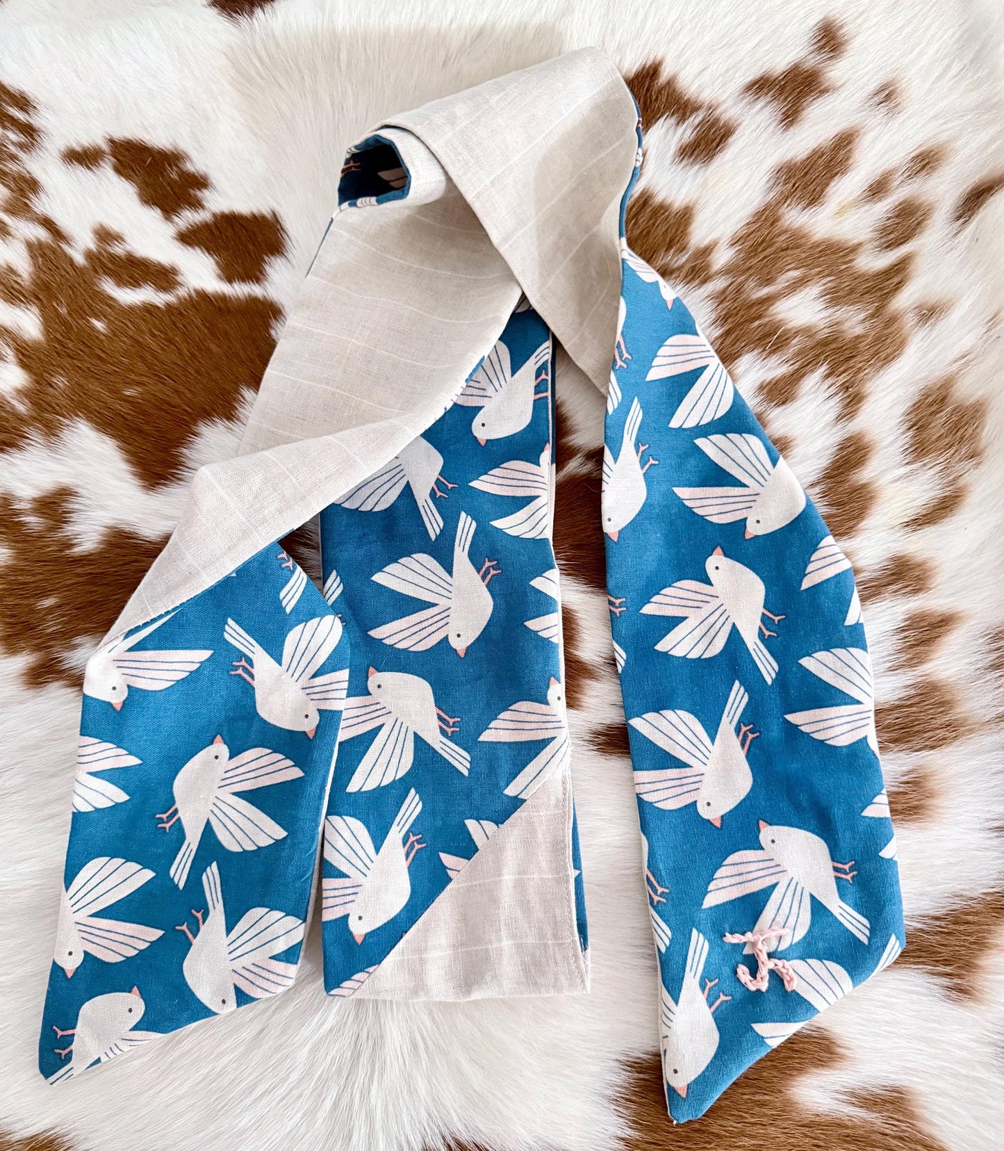 Handmade Linen Skinnyish Scarf, Birds