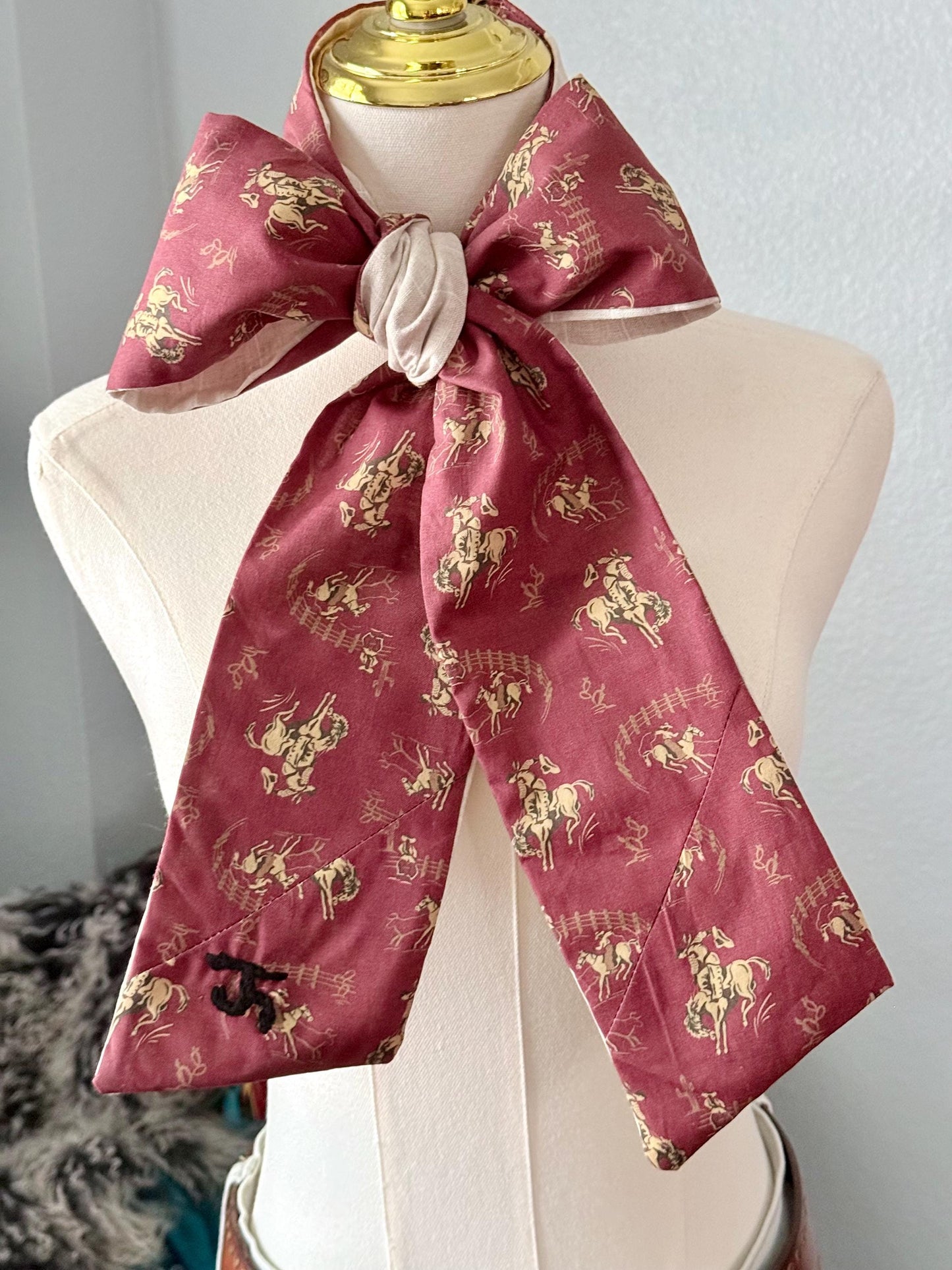 Handmade Linen Skinnyish Scarf, Buckin' Bronco
