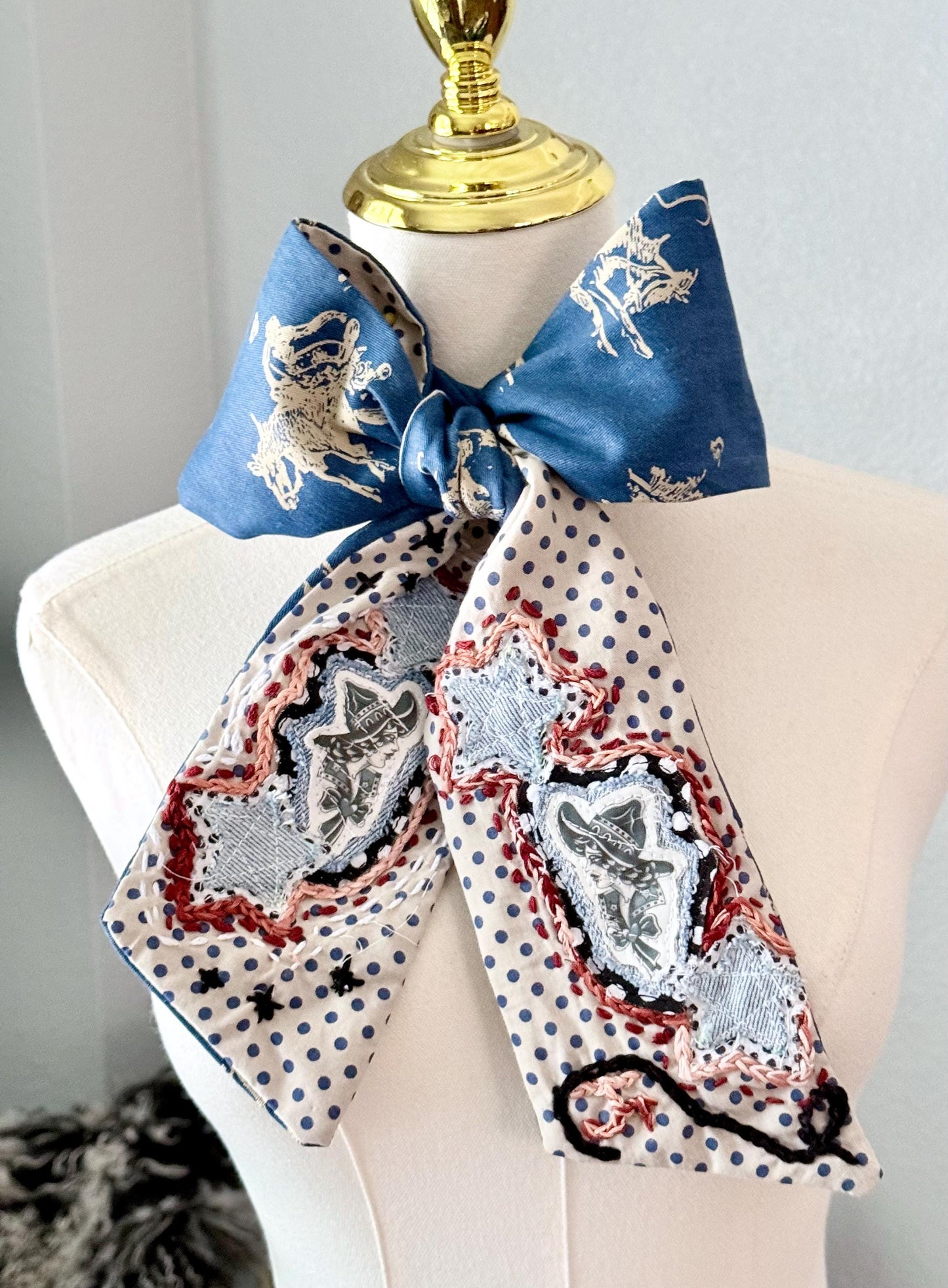 Handmade Retro Western Scarf, Western CowGIRL Appliqué Embroidery