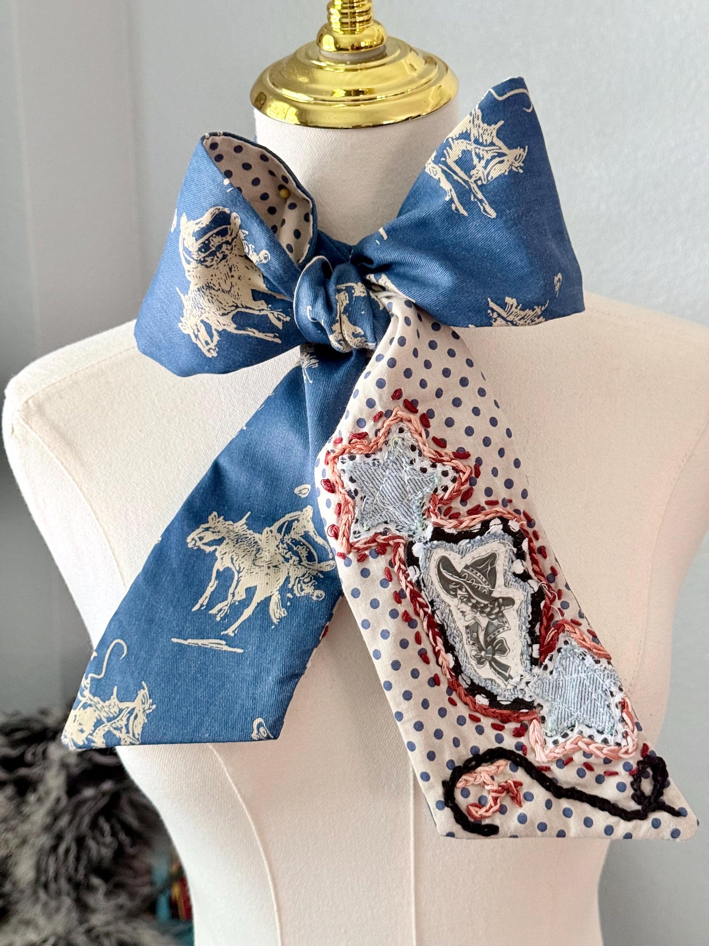 Handmade Retro Western Scarf, Western CowGIRL Appliqué Embroidery