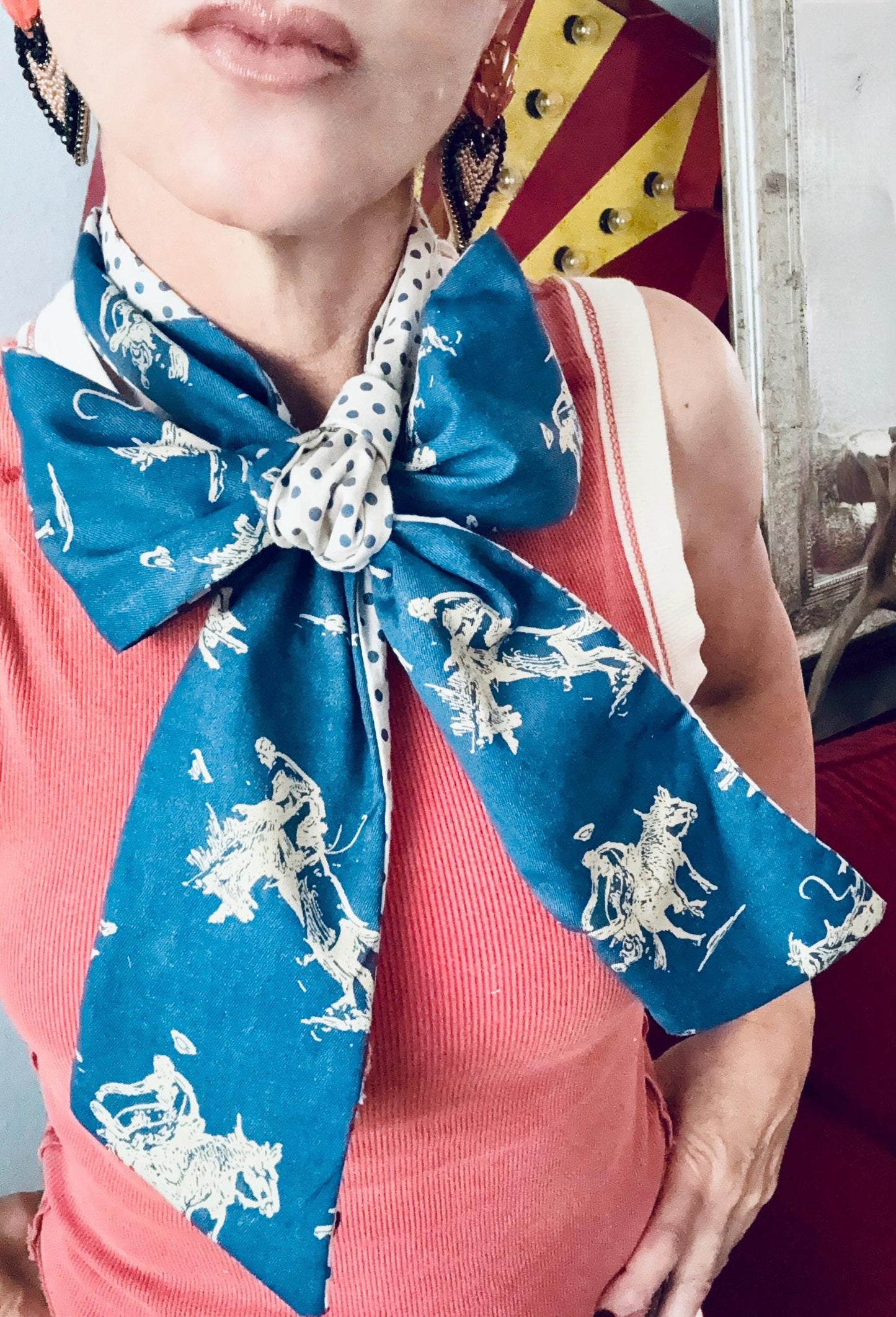 Handmade Retro Western Scarf, Western CowGIRL Appliqué Embroidery