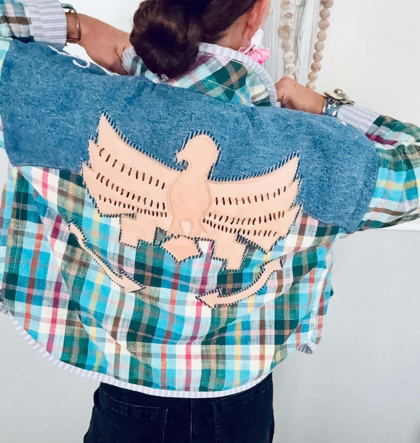 One-of-a-Kind Coat | 100% Cotton | Handmade Appliqué in Denim, Cowhide & Pigskin | Statement Western Jacket