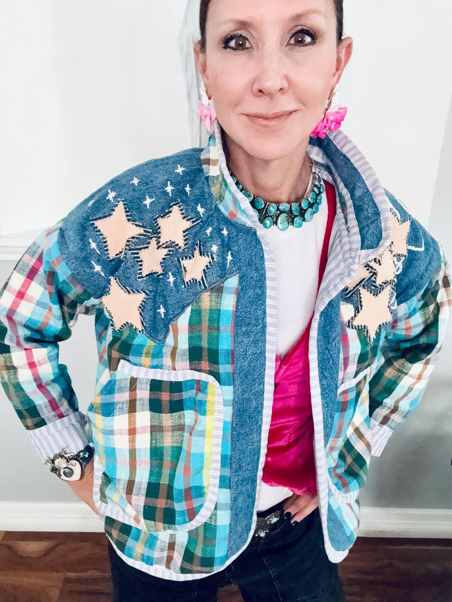 One-of-a-Kind Coat | 100% Cotton | Handmade Appliqué in Denim, Cowhide & Pigskin | Statement Western Jacket