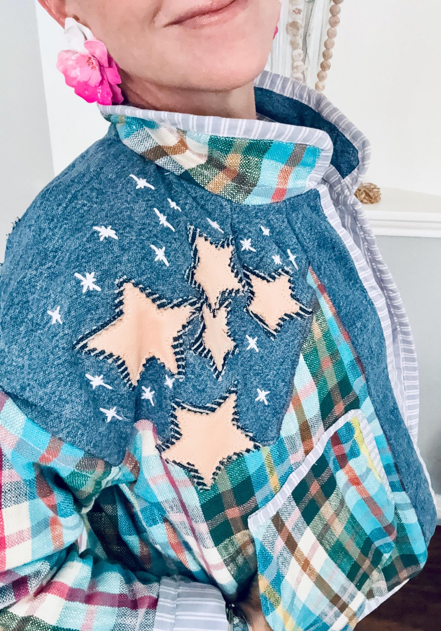 One-of-a-Kind Coat | 100% Cotton | Handmade Appliqué in Denim, Cowhide & Pigskin | Statement Western Jacket