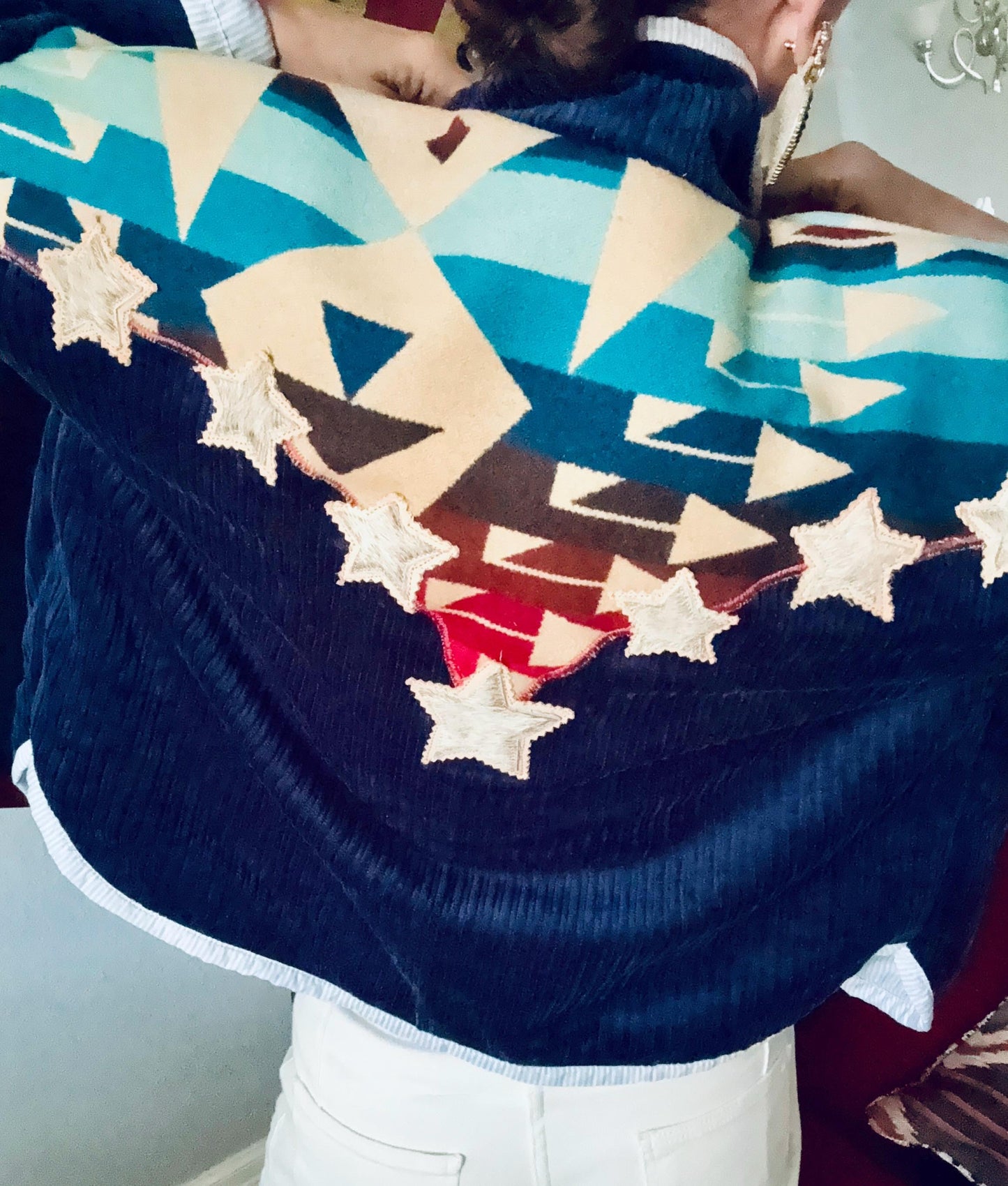 One-of-a-Kind Western Jacket | Cotton, Leather, Cowhide Appliqué, Pendleton Wool Lining