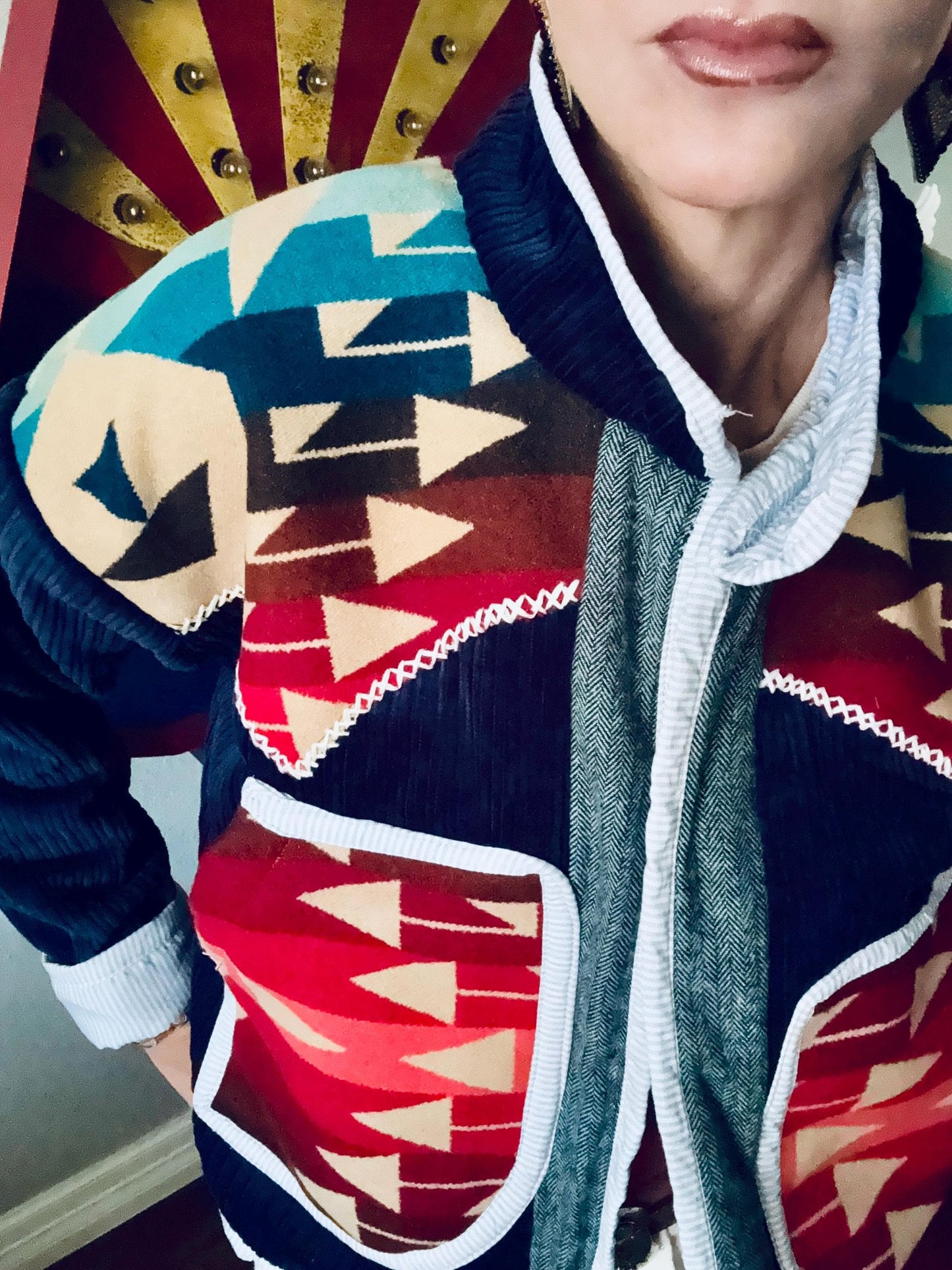 One-of-a-Kind Western Jacket | Cotton, Leather, Cowhide Appliqué, Pendleton Wool Lining