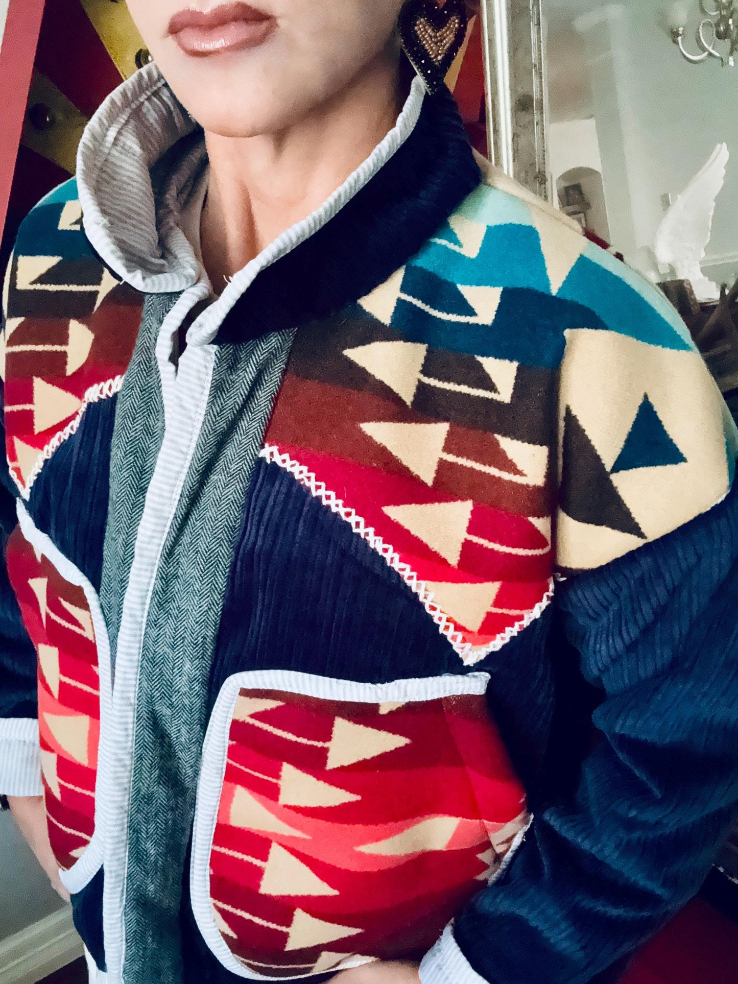 One-of-a-Kind Western Jacket | Cotton, Leather, Cowhide Appliqué, Pendleton Wool Lining
