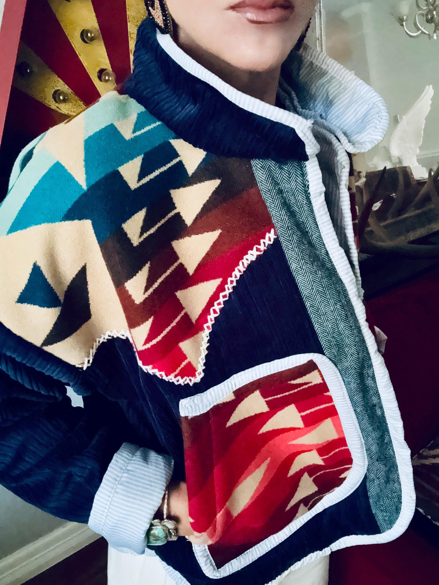 One-of-a-Kind Western Jacket | Cotton, Leather, Cowhide Appliqué, Pendleton Wool Lining