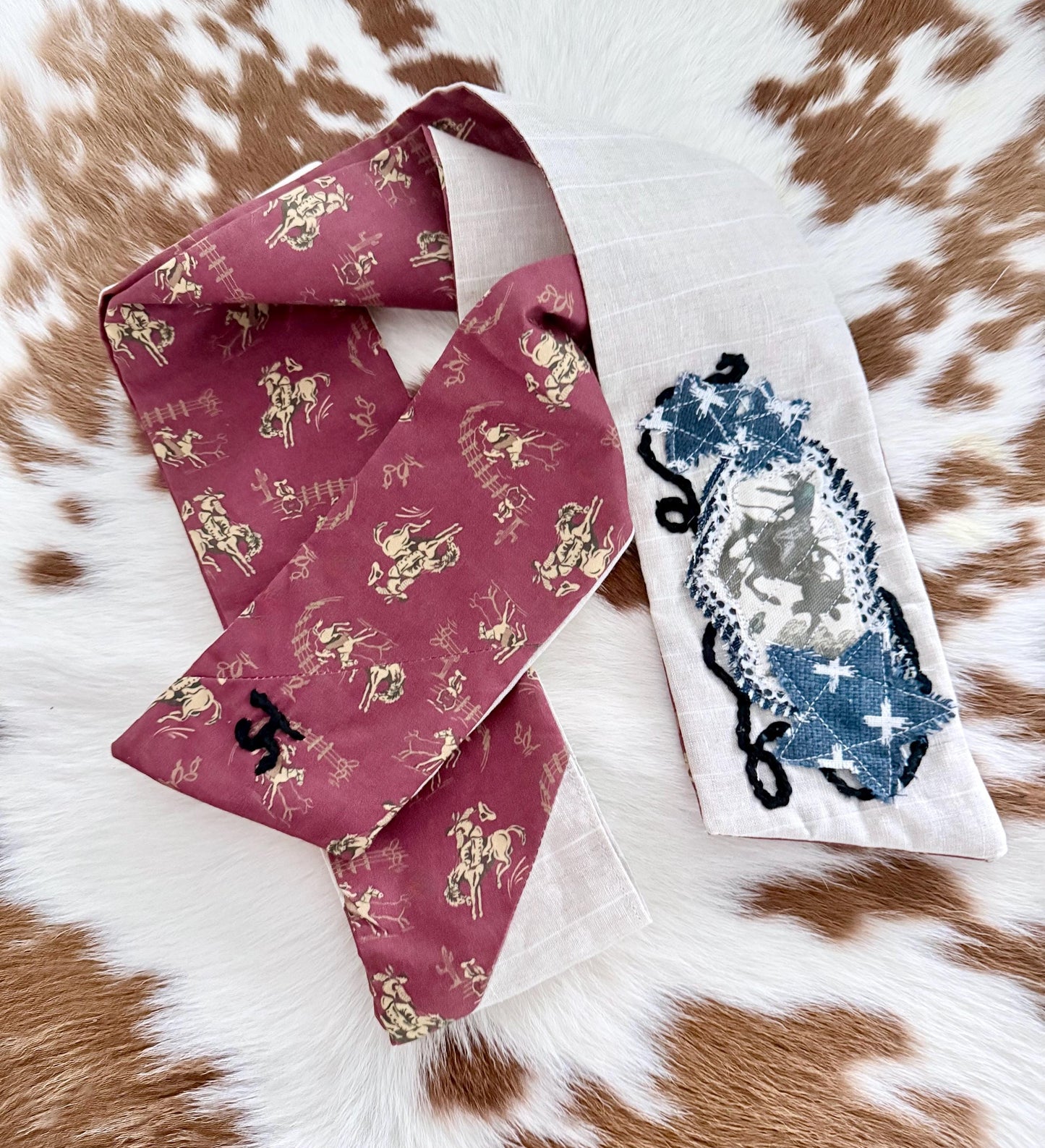 Handmade Linen Skinnyish Scarf, Buckin' Bronco
