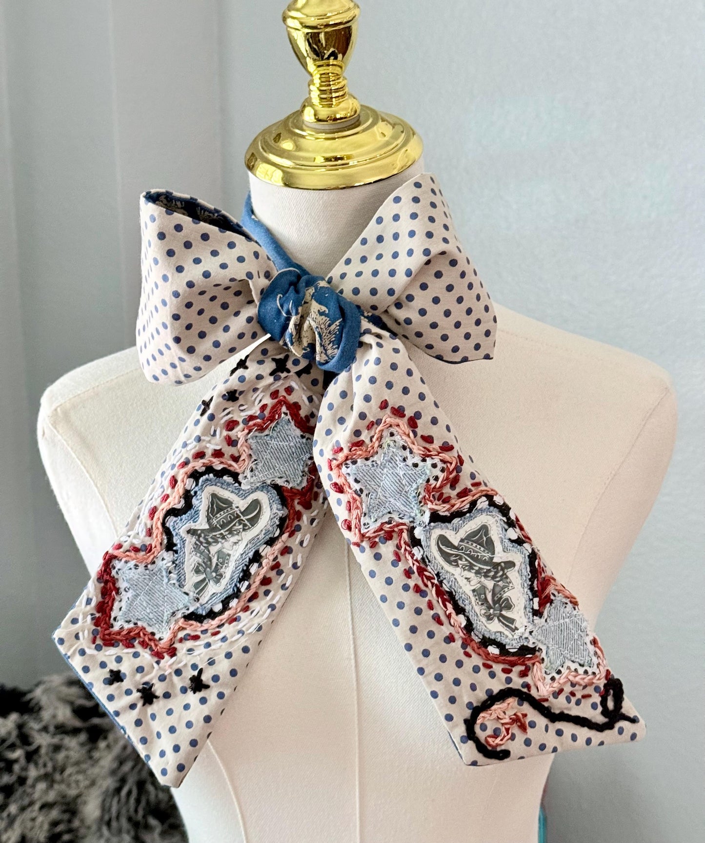 Handmade Retro Western Scarf, Western CowGIRL Appliqué Embroidery
