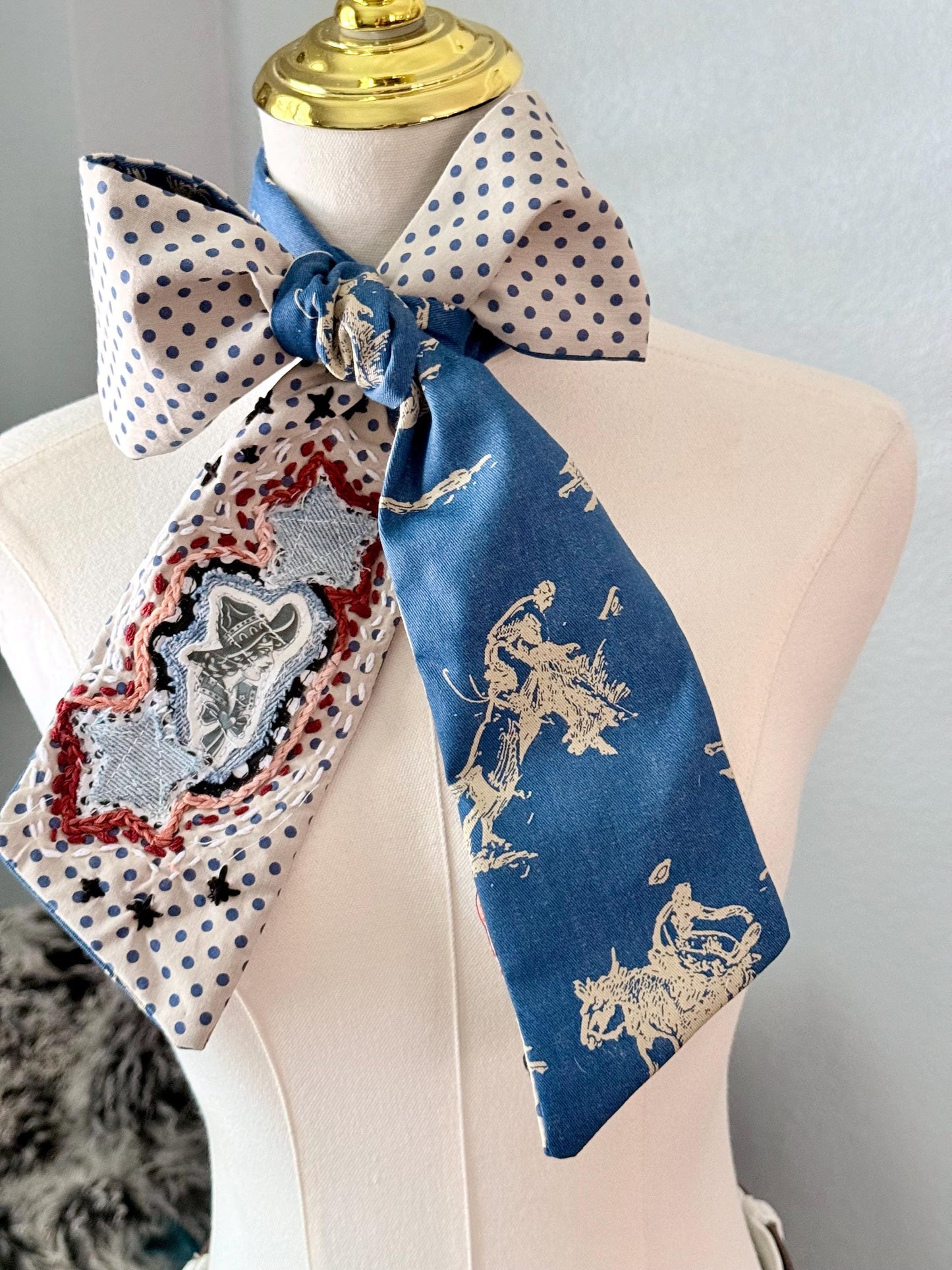 Handmade Retro Western Scarf, Western CowGIRL Appliqué Embroidery