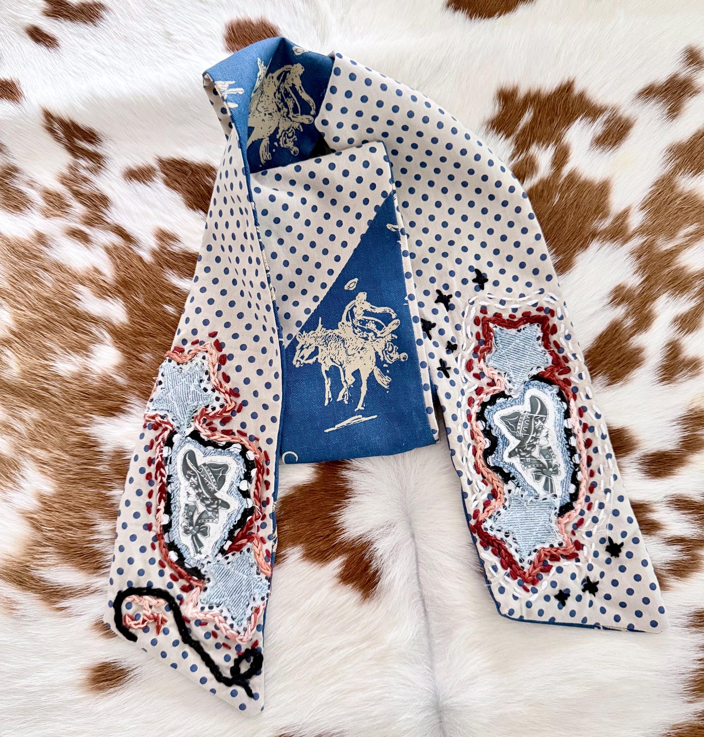 Handmade Retro Western Scarf, Western CowGIRL Appliqué Embroidery