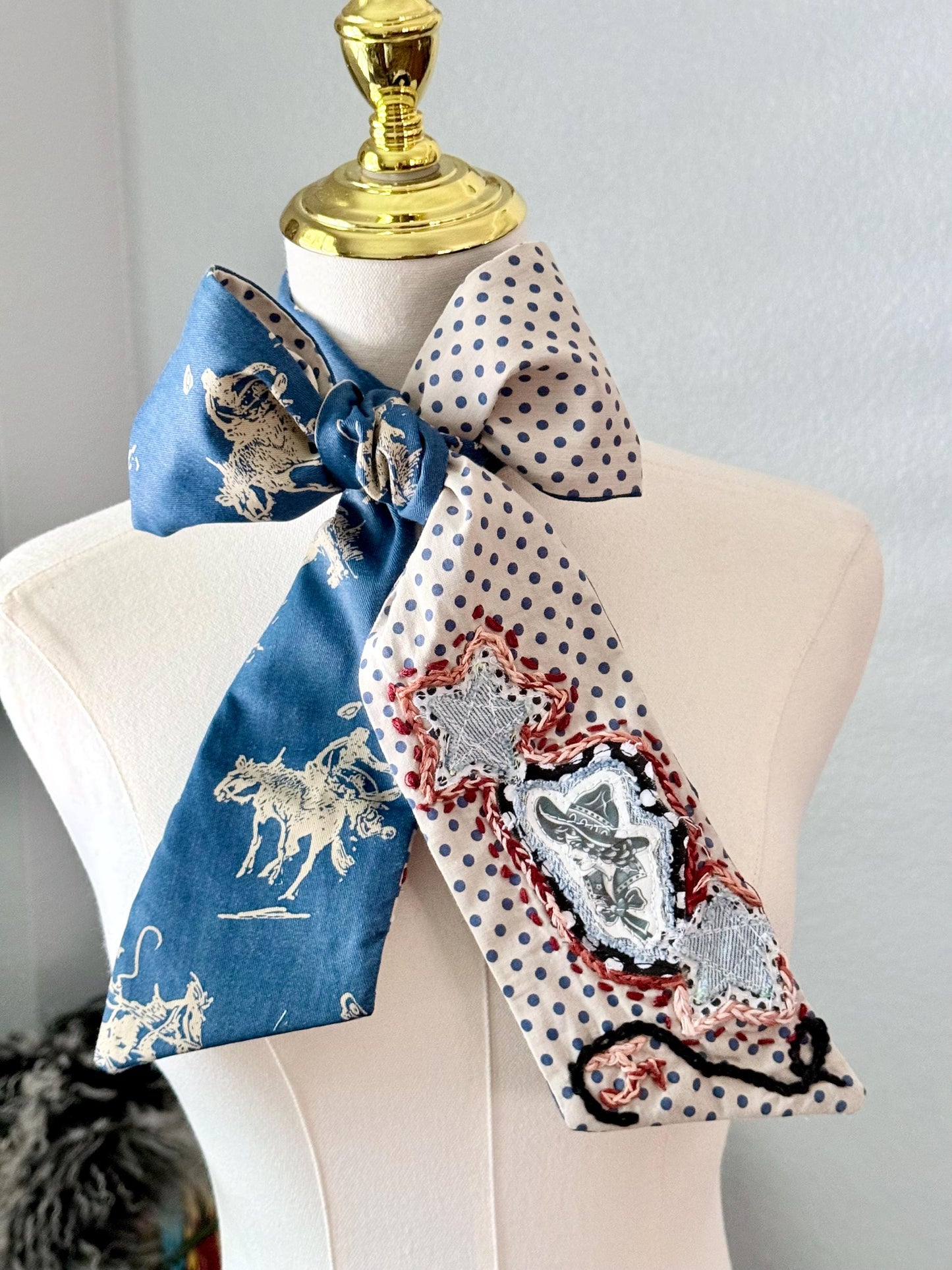Handmade Retro Western Scarf, Western CowGIRL Appliqué Embroidery