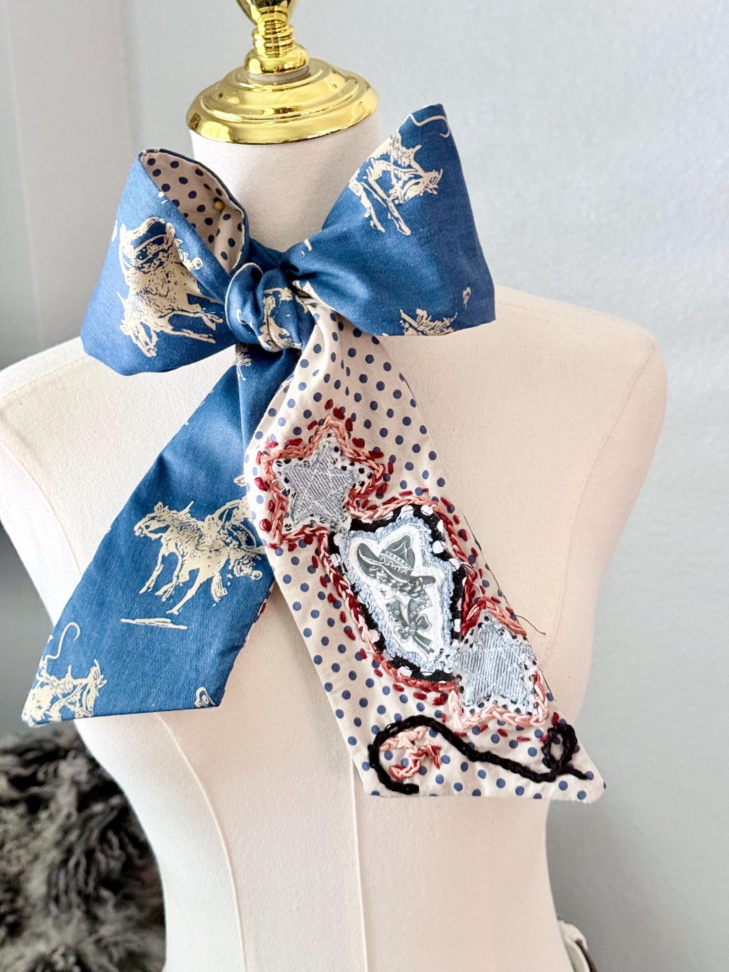 Handmade Retro Western Scarf, Western CowGIRL Appliqué Embroidery