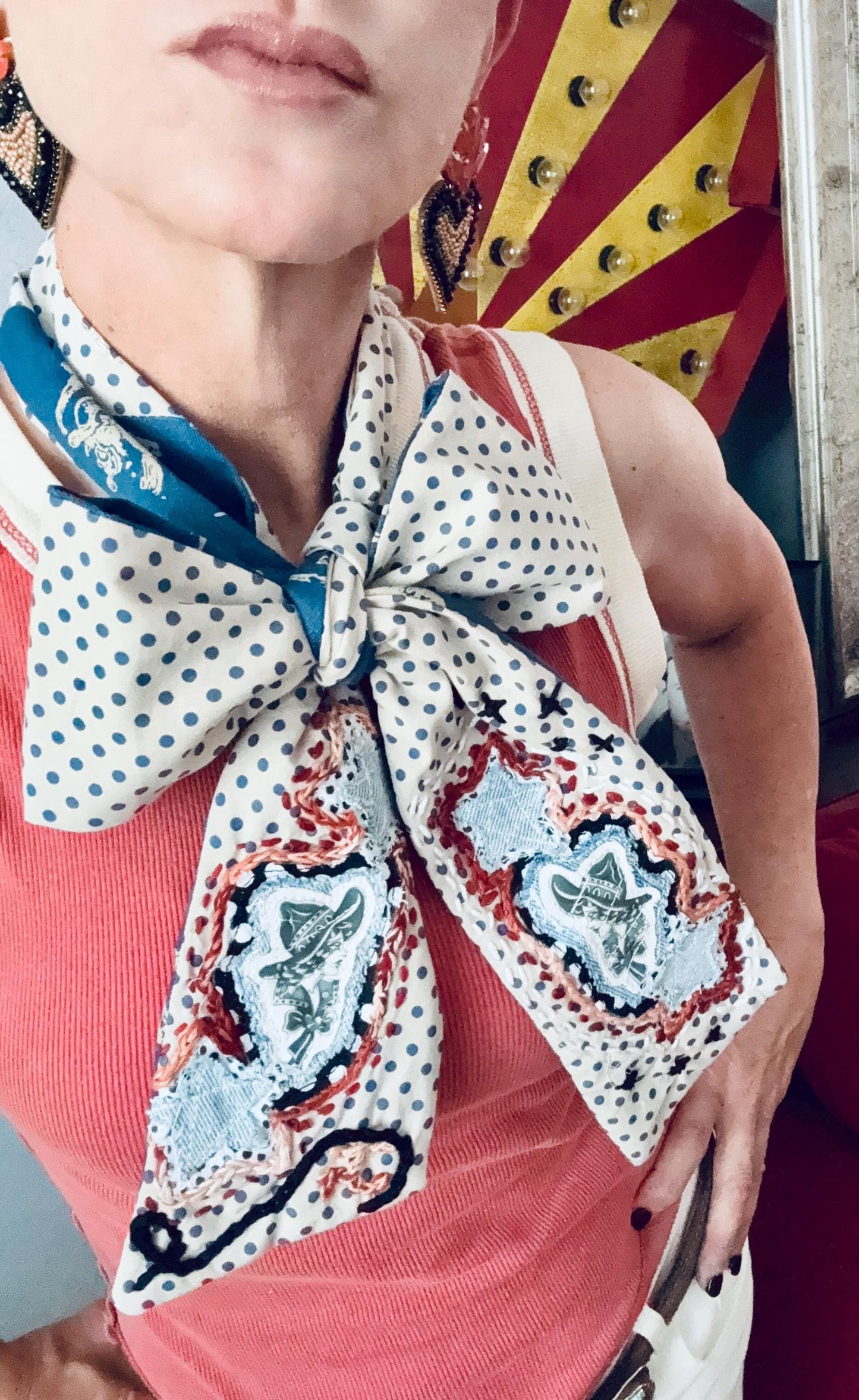 Handmade Retro Western Scarf, Western CowGIRL Appliqué Embroidery