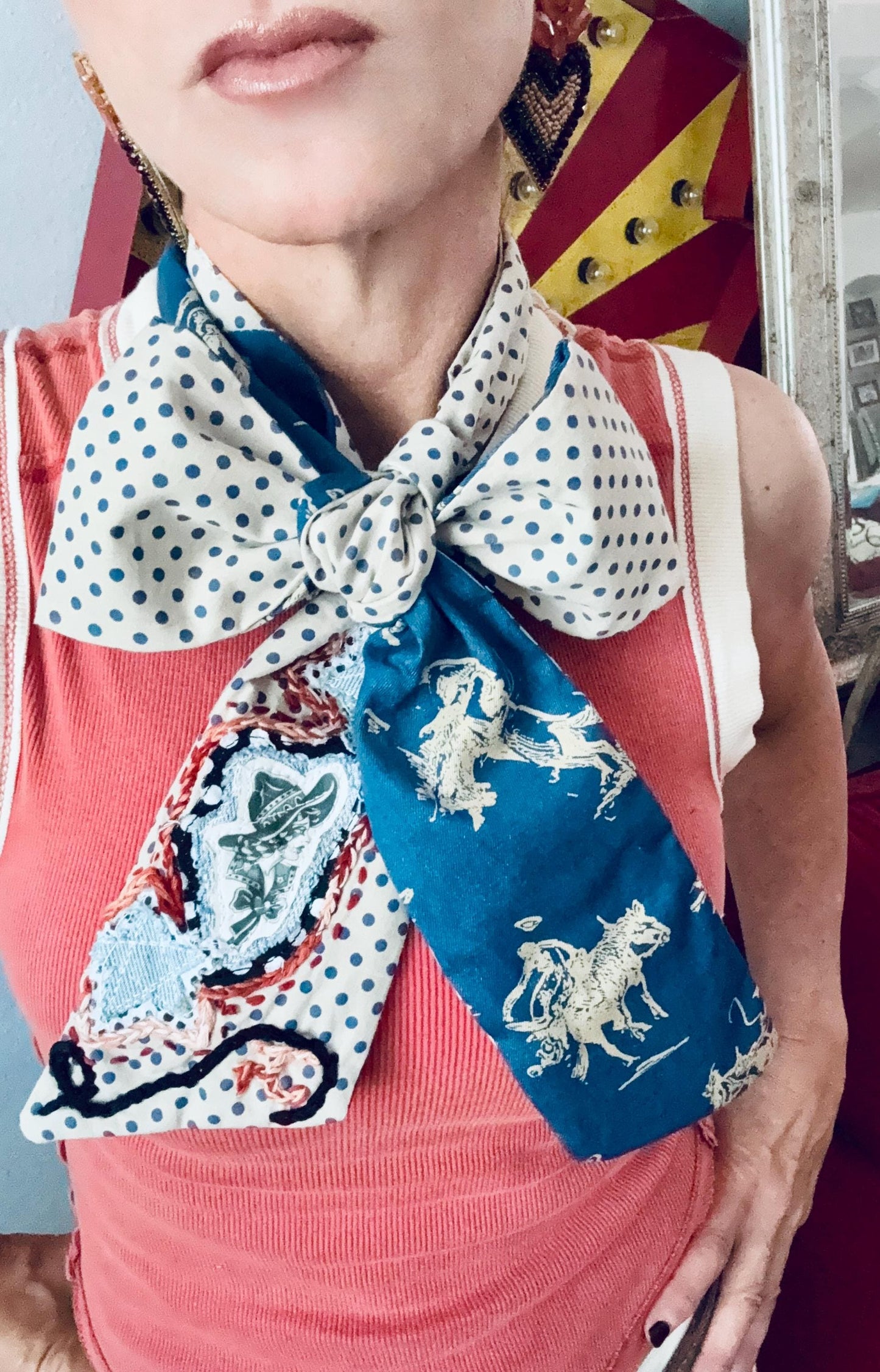 Handmade Retro Western Scarf, Western CowGIRL Appliqué Embroidery