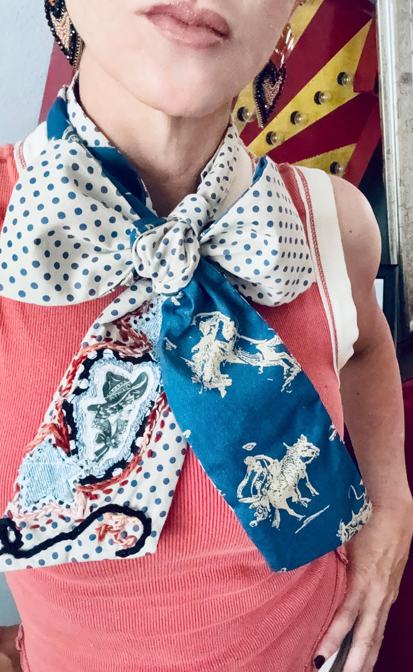 Handmade Retro Western Scarf, Western CowGIRL Appliqué Embroidery