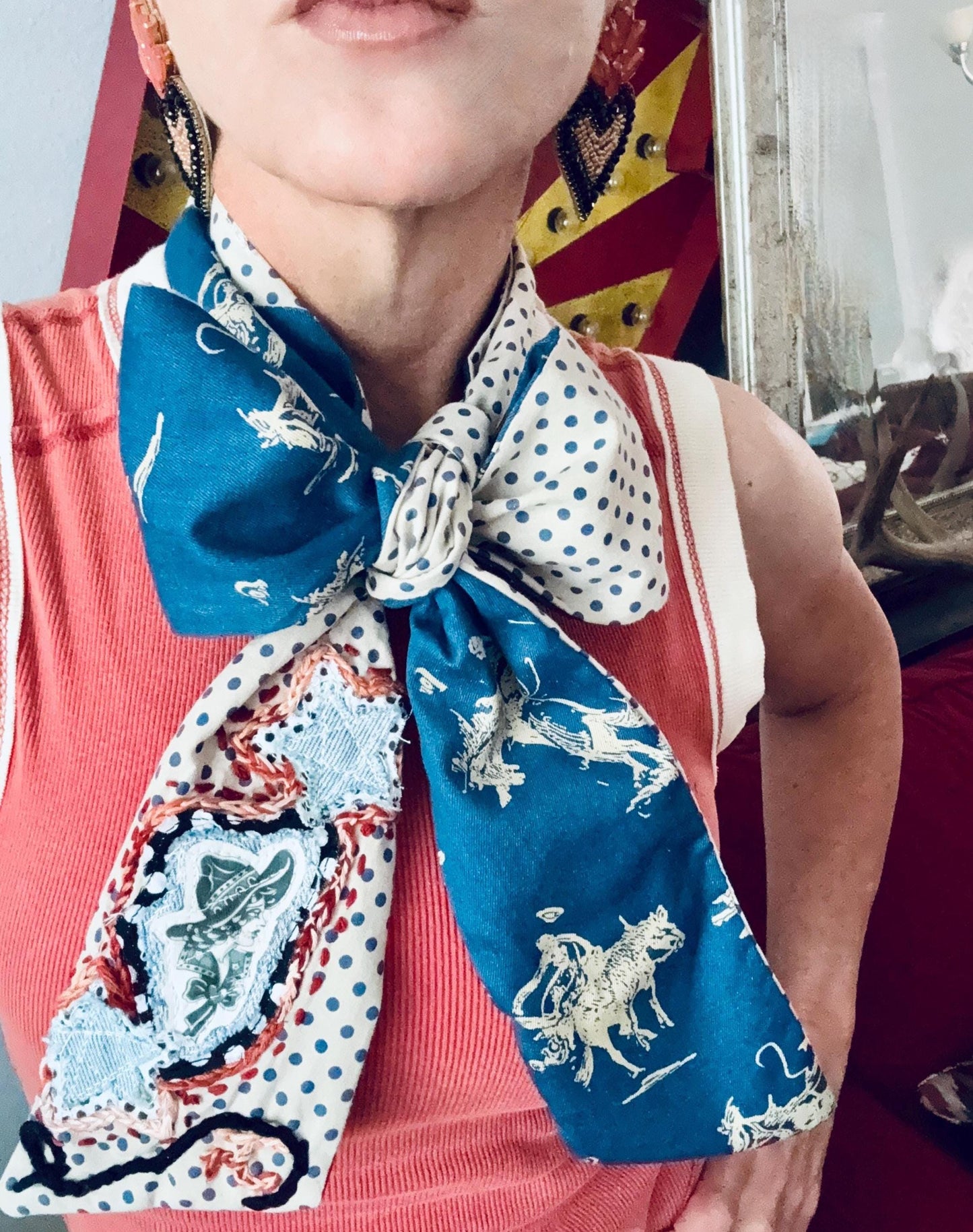 Handmade Retro Western Scarf, Western CowGIRL Appliqué Embroidery