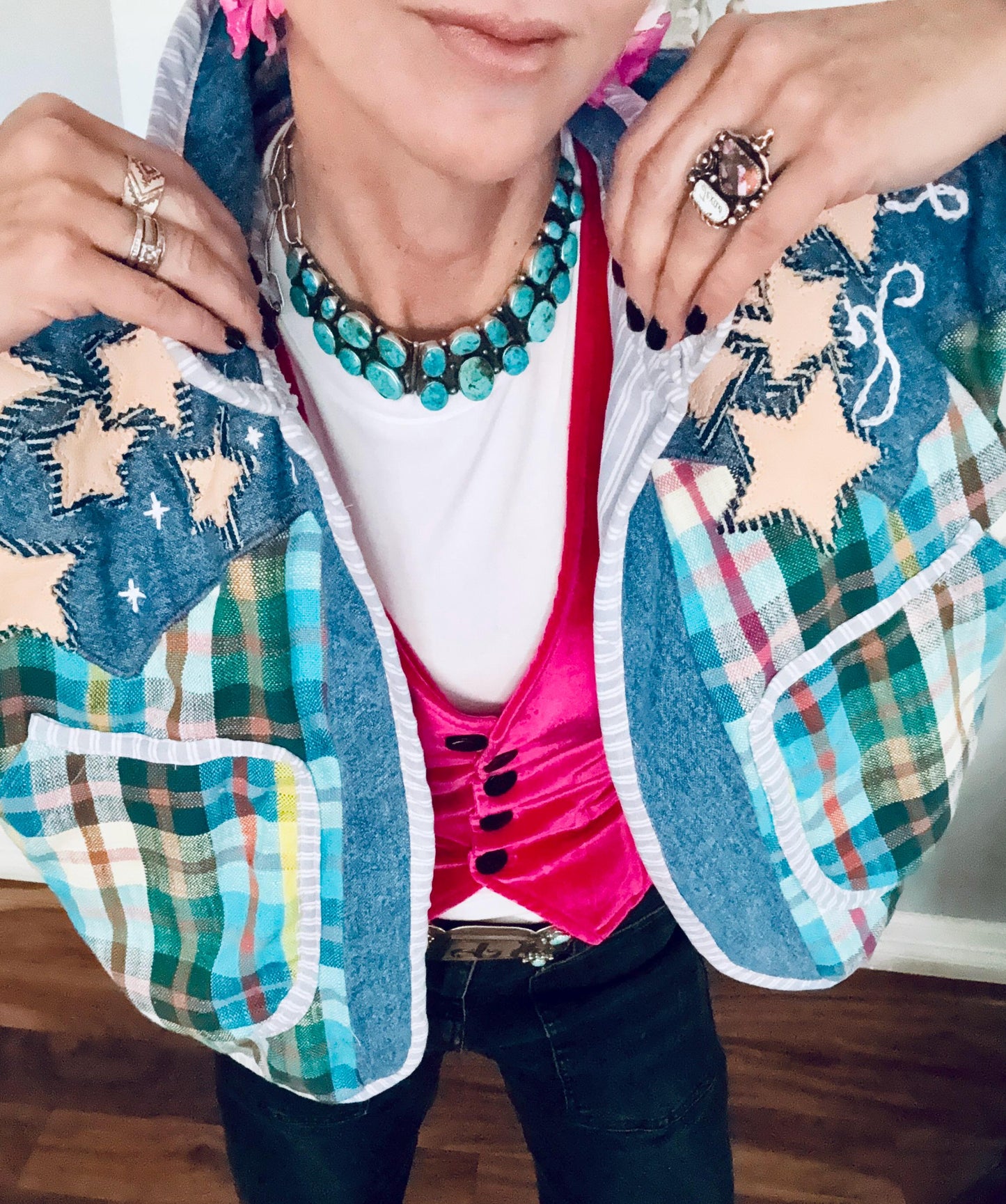 One-of-a-Kind Coat | 100% Cotton | Handmade Appliqué in Denim, Cowhide & Pigskin | Statement Western Jacket