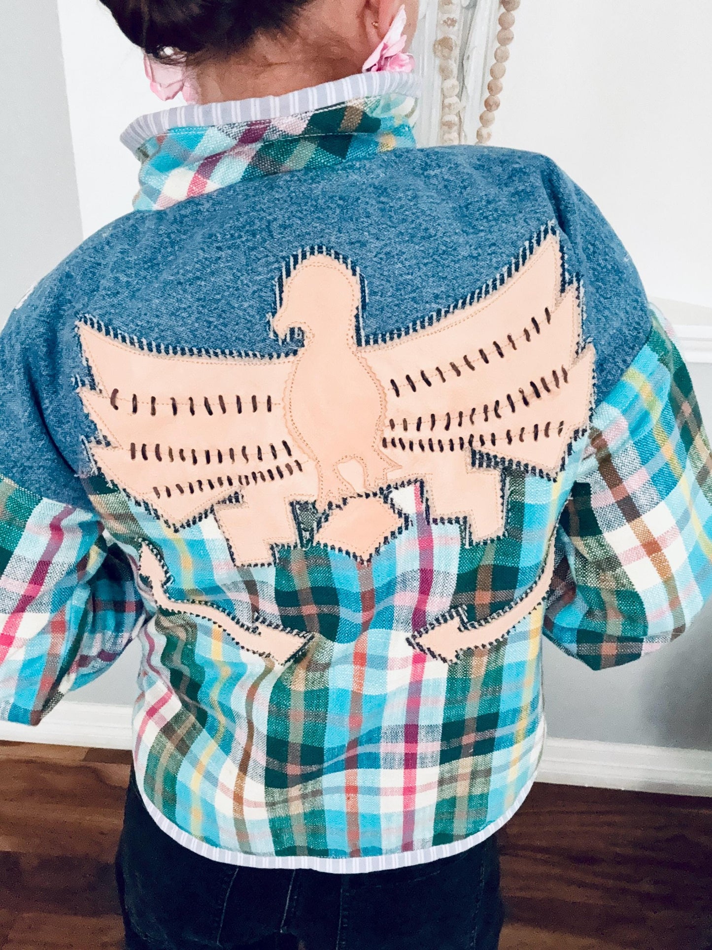 One-of-a-Kind Coat | 100% Cotton | Handmade Appliqué in Denim, Cowhide & Pigskin | Statement Western Jacket