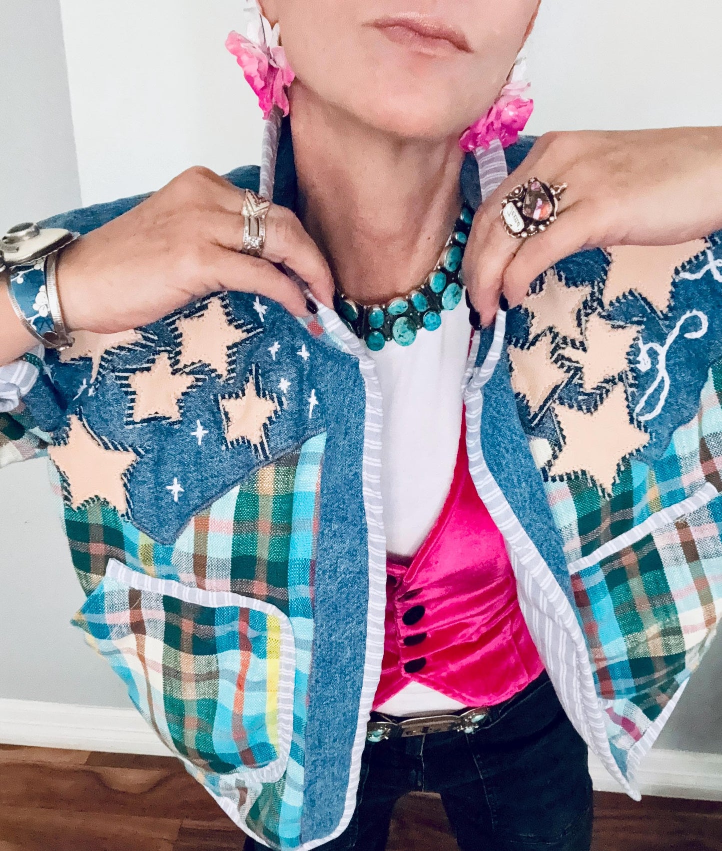 One-of-a-Kind Coat | 100% Cotton | Handmade Appliqué in Denim, Cowhide & Pigskin | Statement Western Jacket
