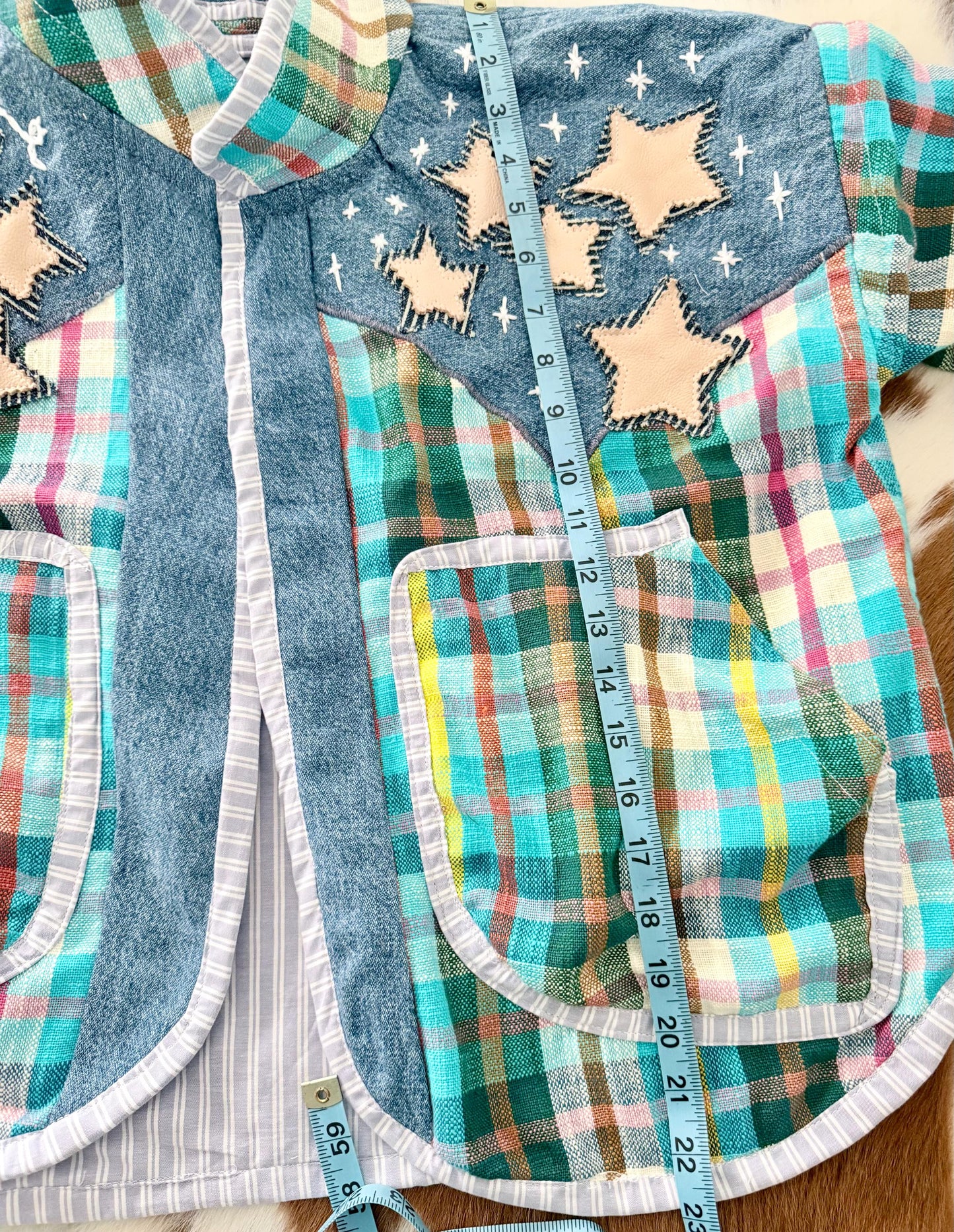 One-of-a-Kind Coat | 100% Cotton | Handmade Appliqué in Denim, Cowhide & Pigskin | Statement Western Jacket