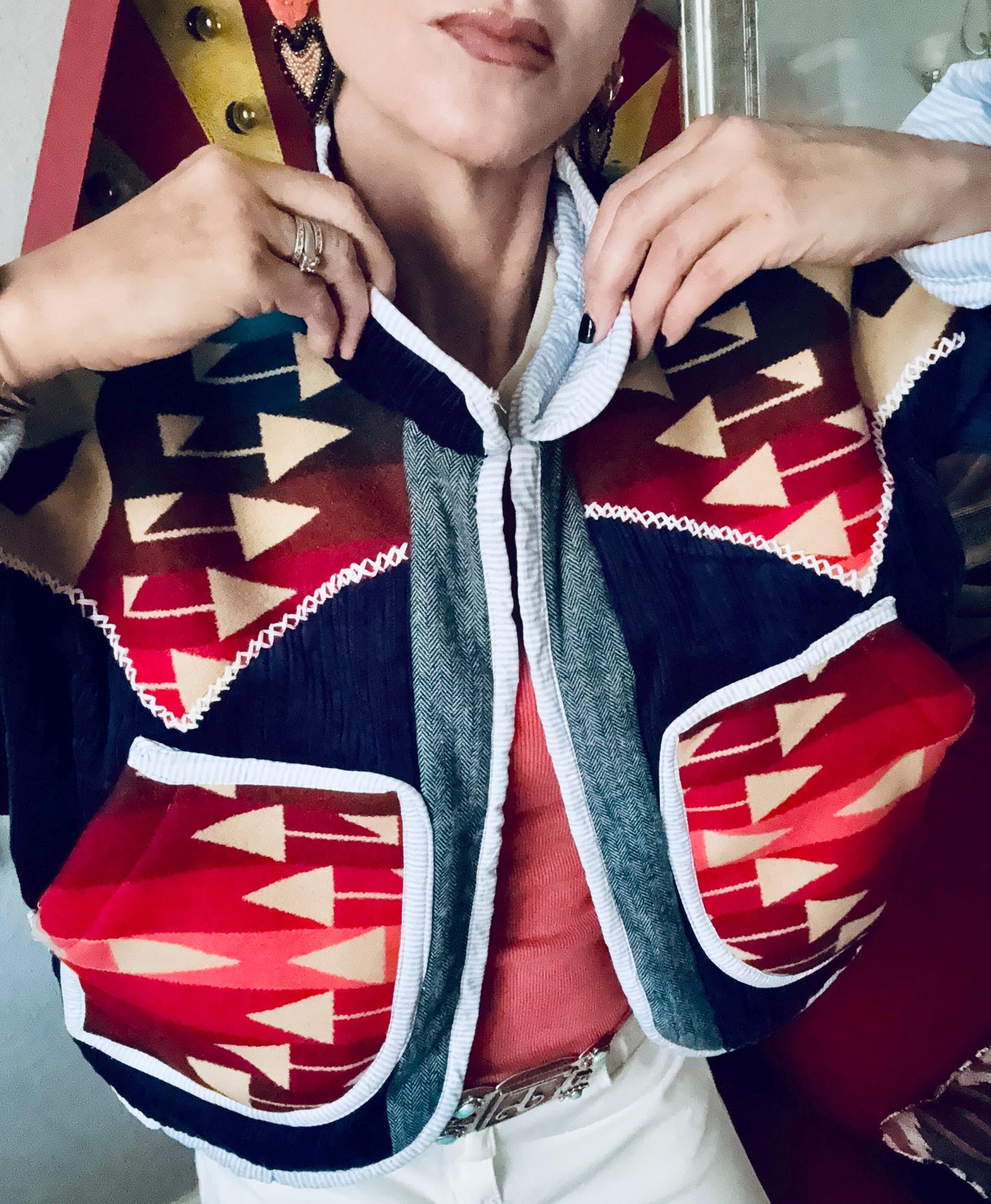 One-of-a-Kind Western Jacket | Cotton, Leather, Cowhide Appliqué, Pendleton Wool Lining