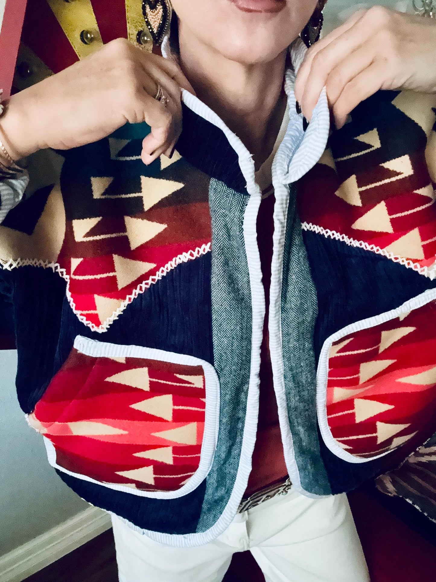 One-of-a-Kind Western Jacket | Cotton, Leather, Cowhide Appliqué, Pendleton Wool Lining
