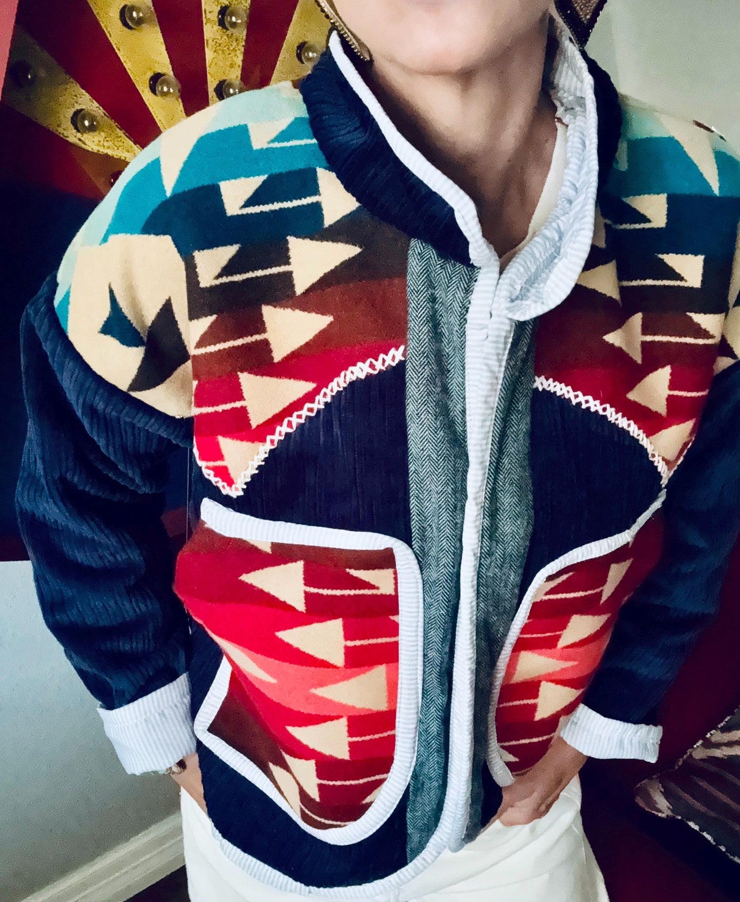 One-of-a-Kind Western Jacket | Cotton, Leather, Cowhide Appliqué, Pendleton Wool Lining