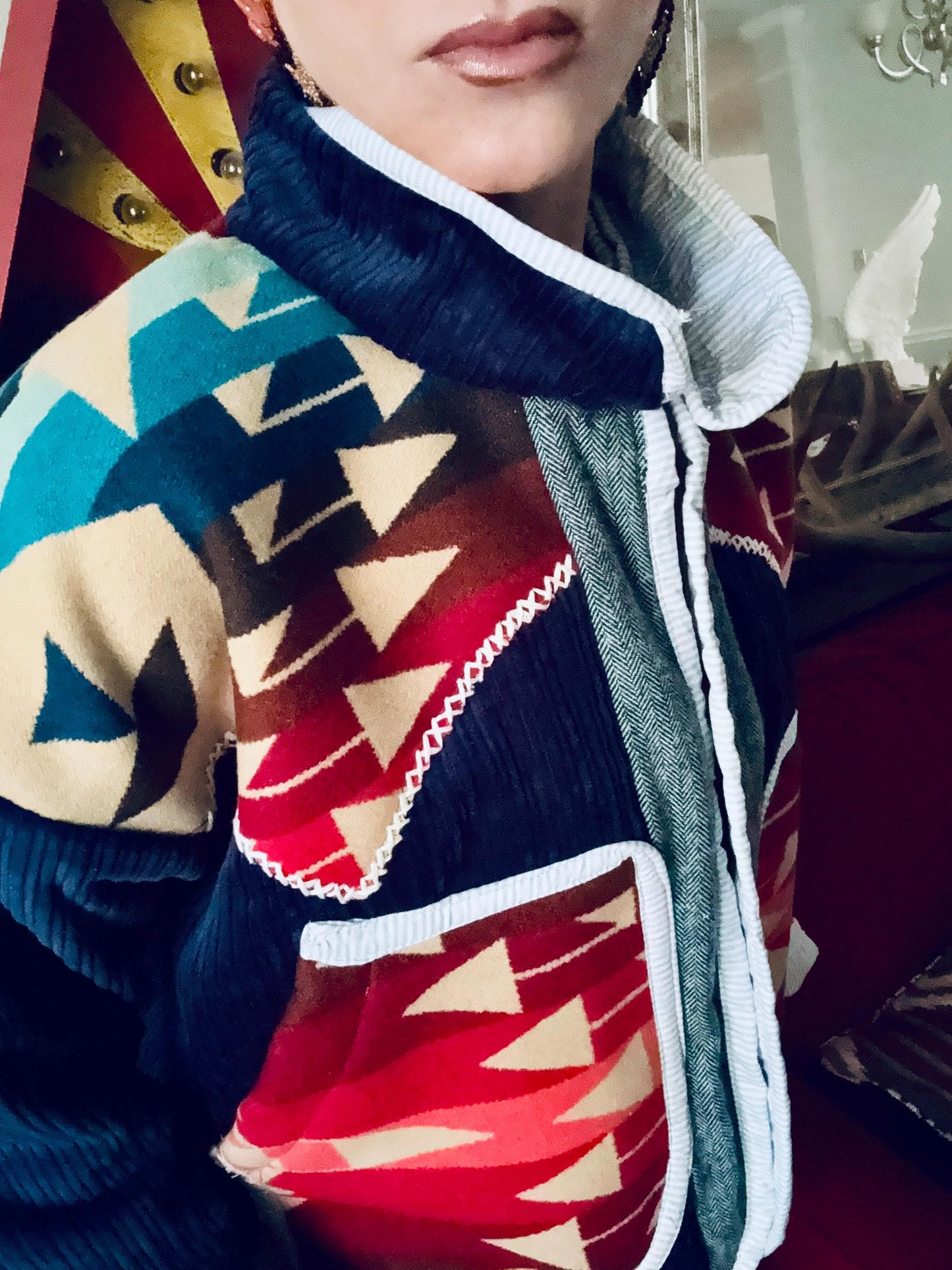 One-of-a-Kind Western Jacket | Cotton, Leather, Cowhide Appliqué, Pendleton Wool Lining