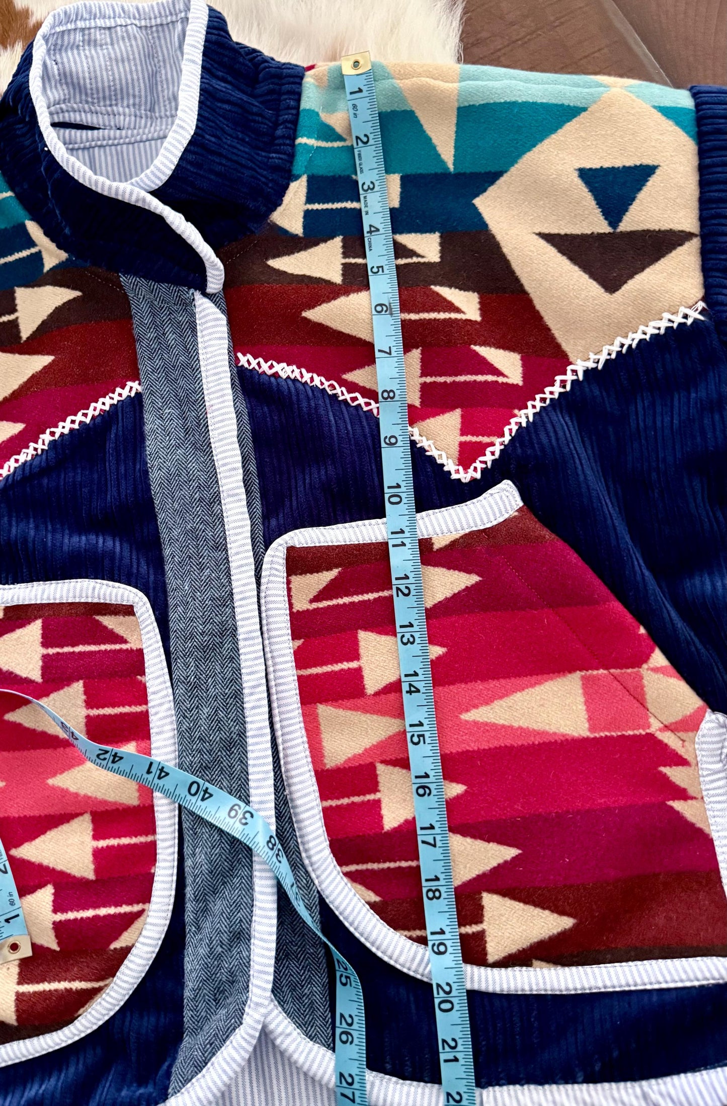 One-of-a-Kind Western Jacket | Cotton, Leather, Cowhide Appliqué, Pendleton Wool Lining