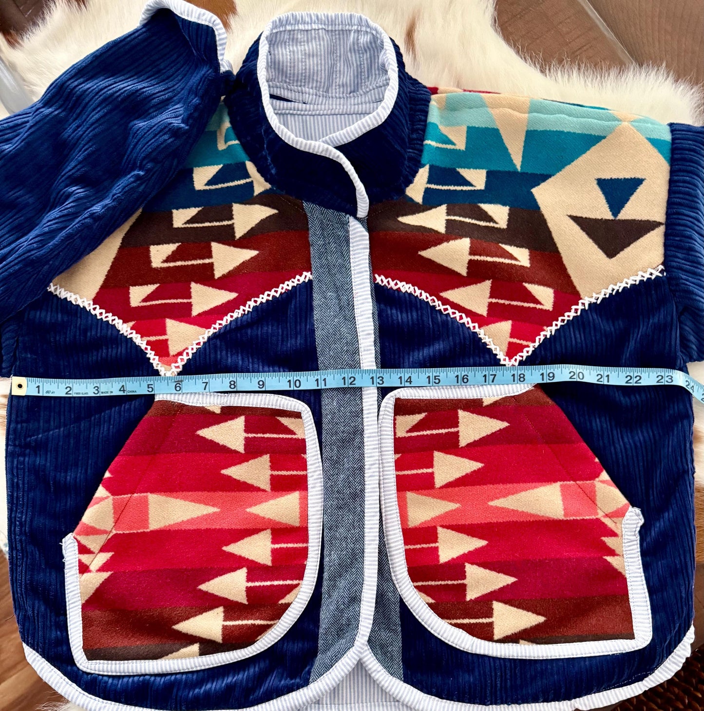 One-of-a-Kind Western Jacket | Cotton, Leather, Cowhide Appliqué, Pendleton Wool Lining